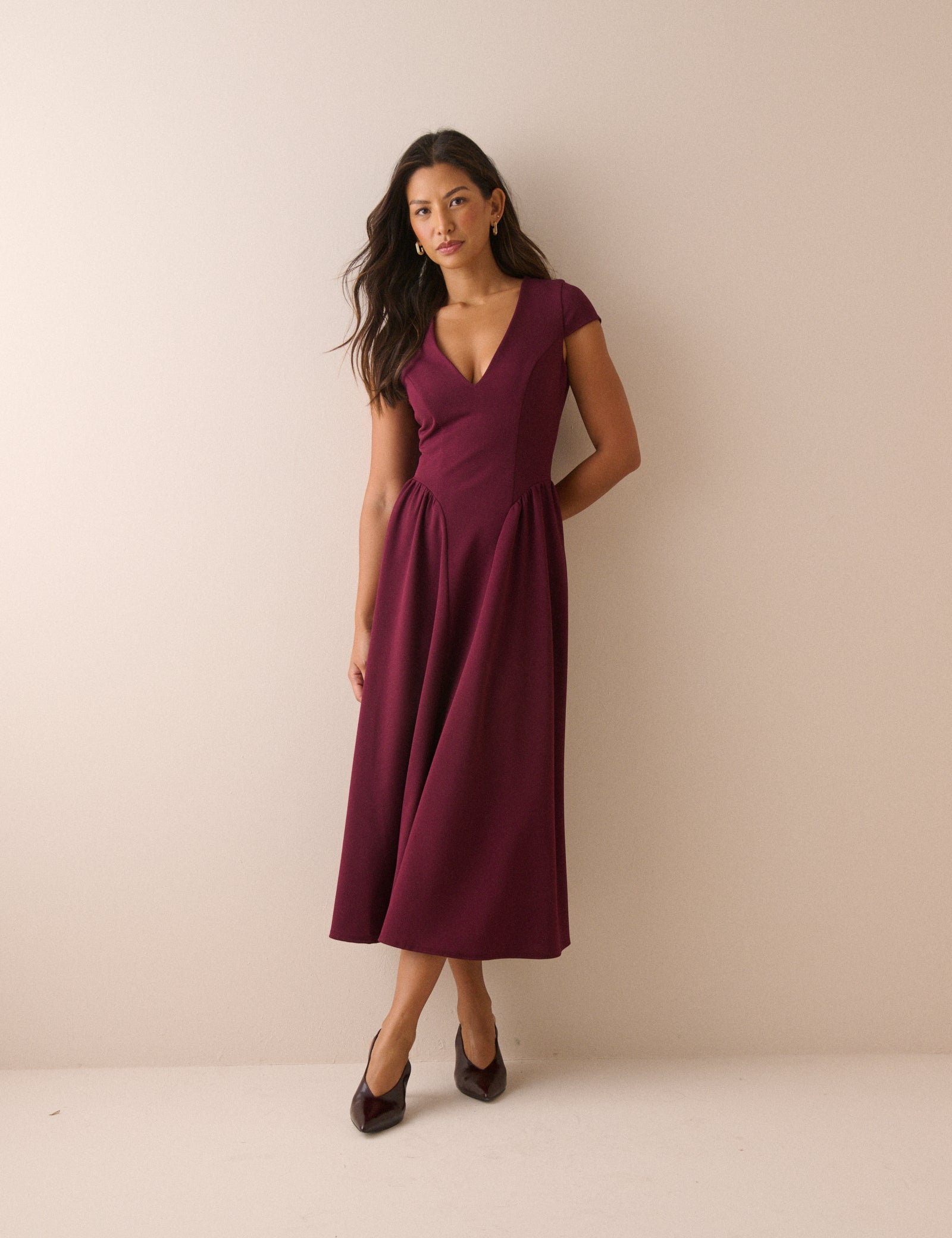 Burgundy Panelled Jersey Winnie Midi Dress