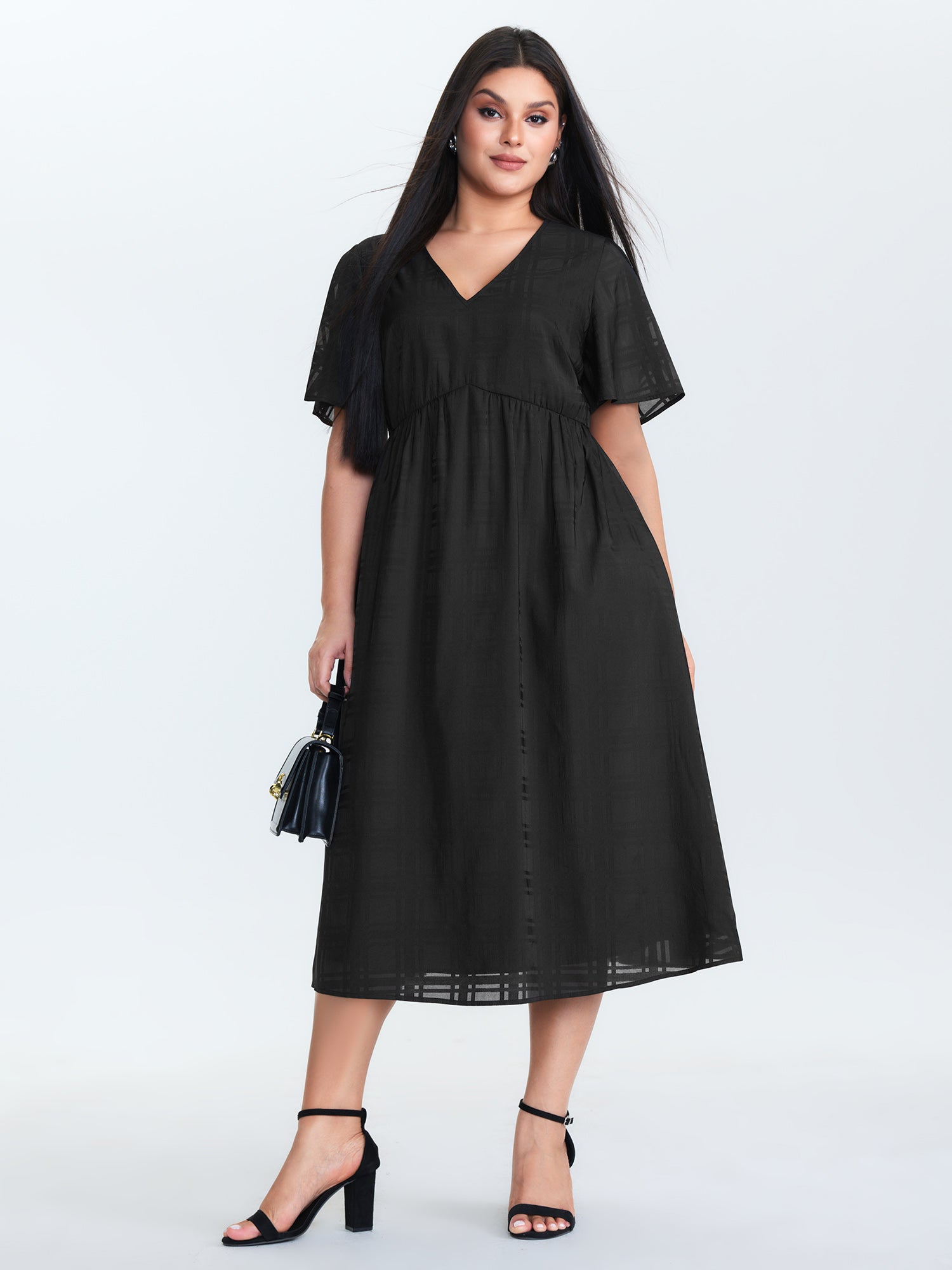 Sheer A-Line Flared Sleeve Midi Dress