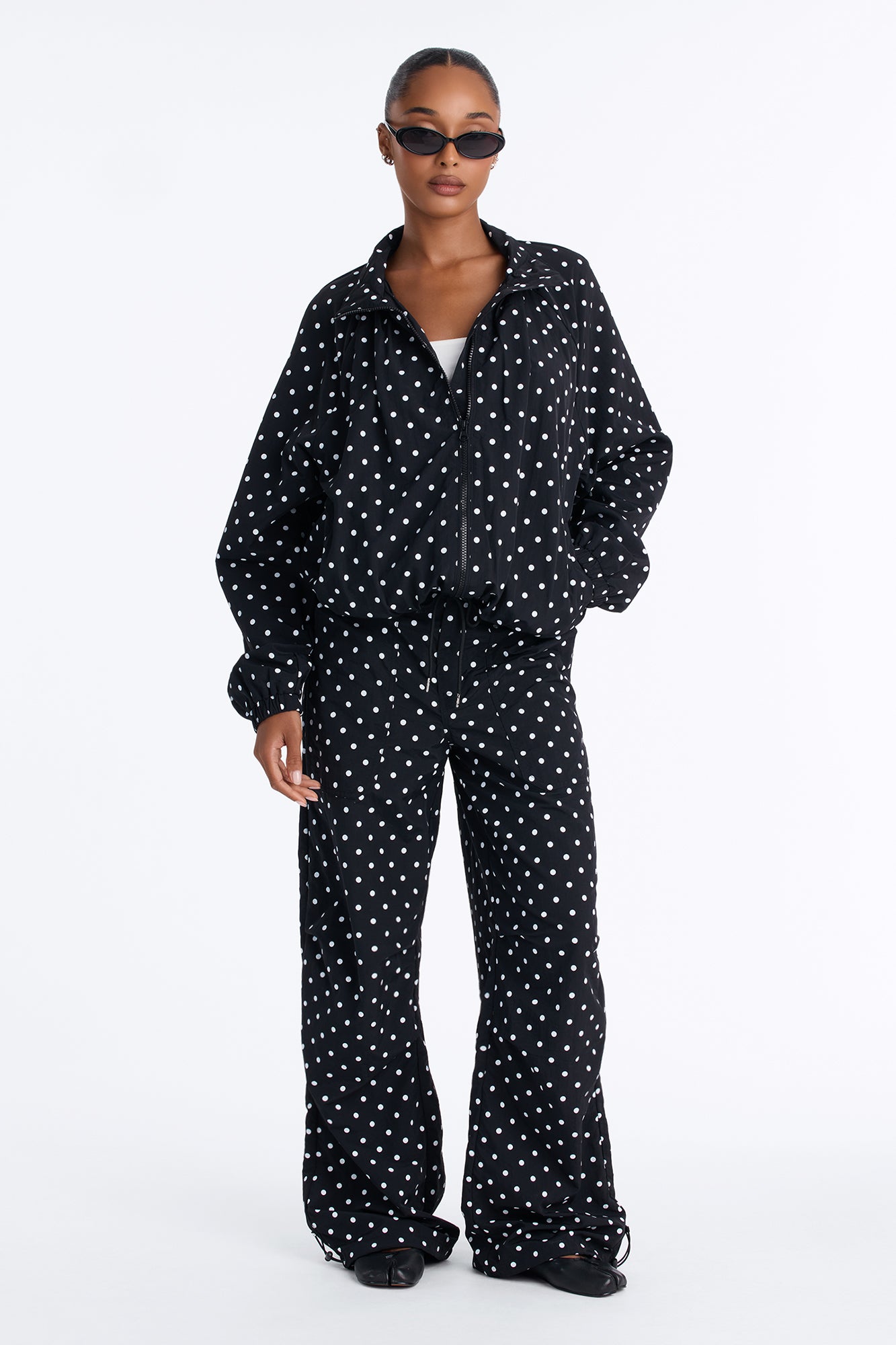 Eliana Polka Dot Windbreaker Pant Set - Black/combo