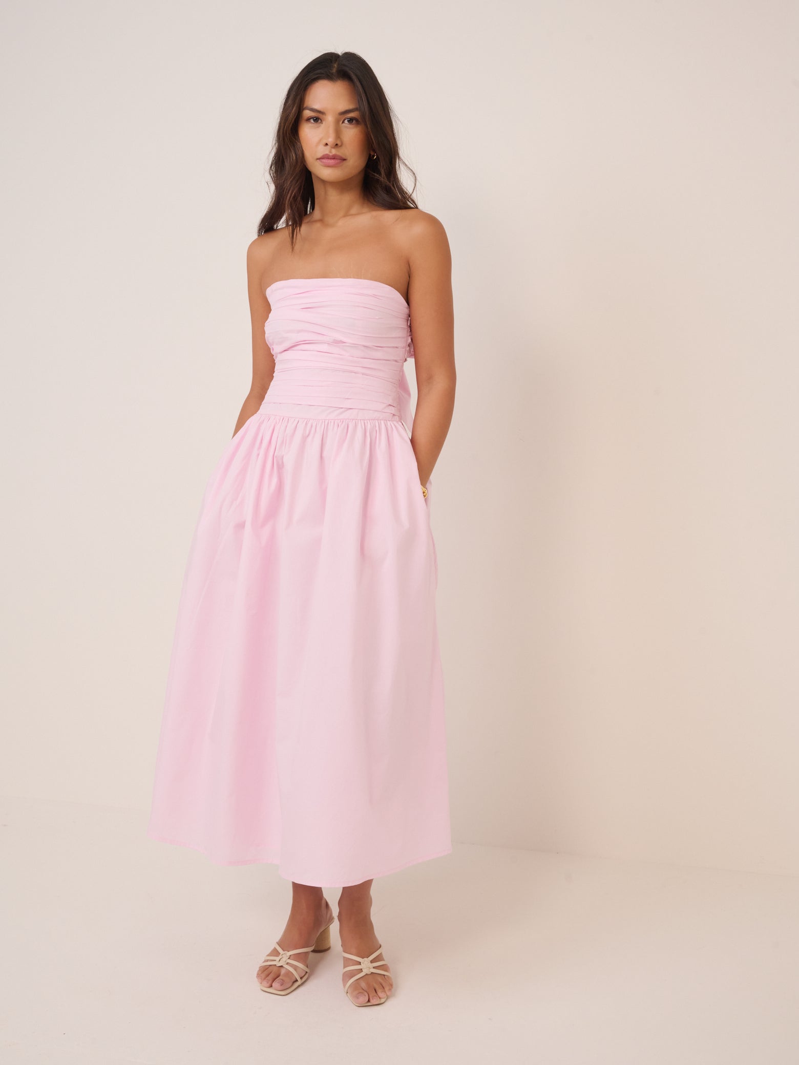 Petite Pale Pink Bandeau Ariella Midi Dress