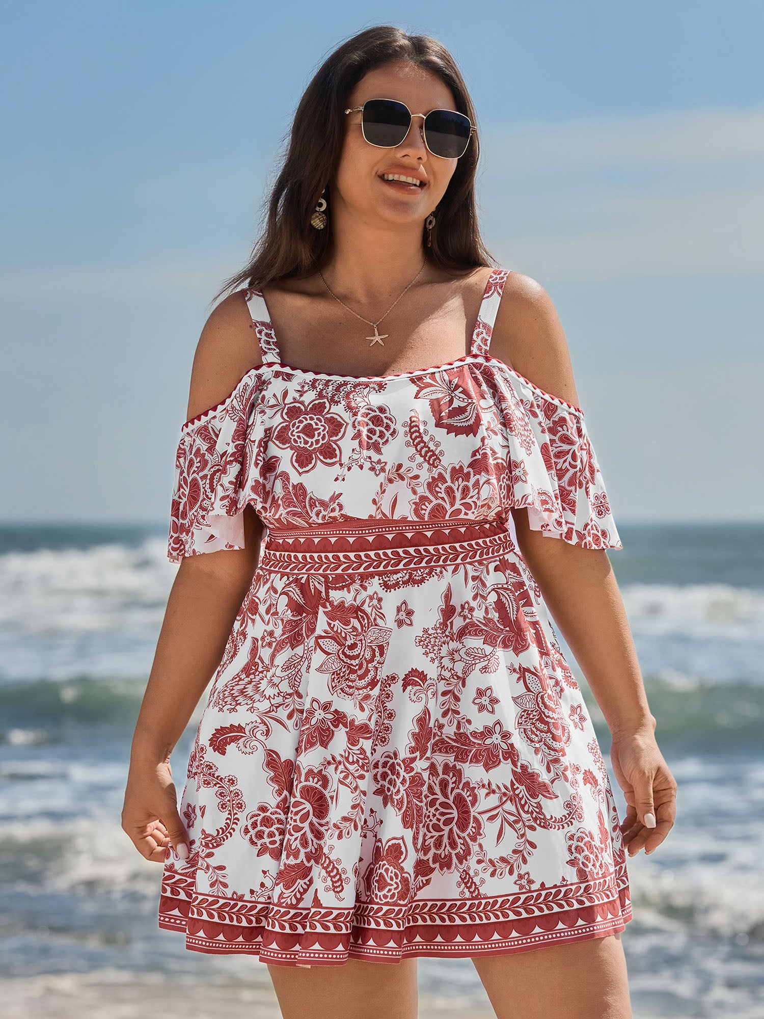 Anti-Float Tie Off-Shoulder Swim Dress