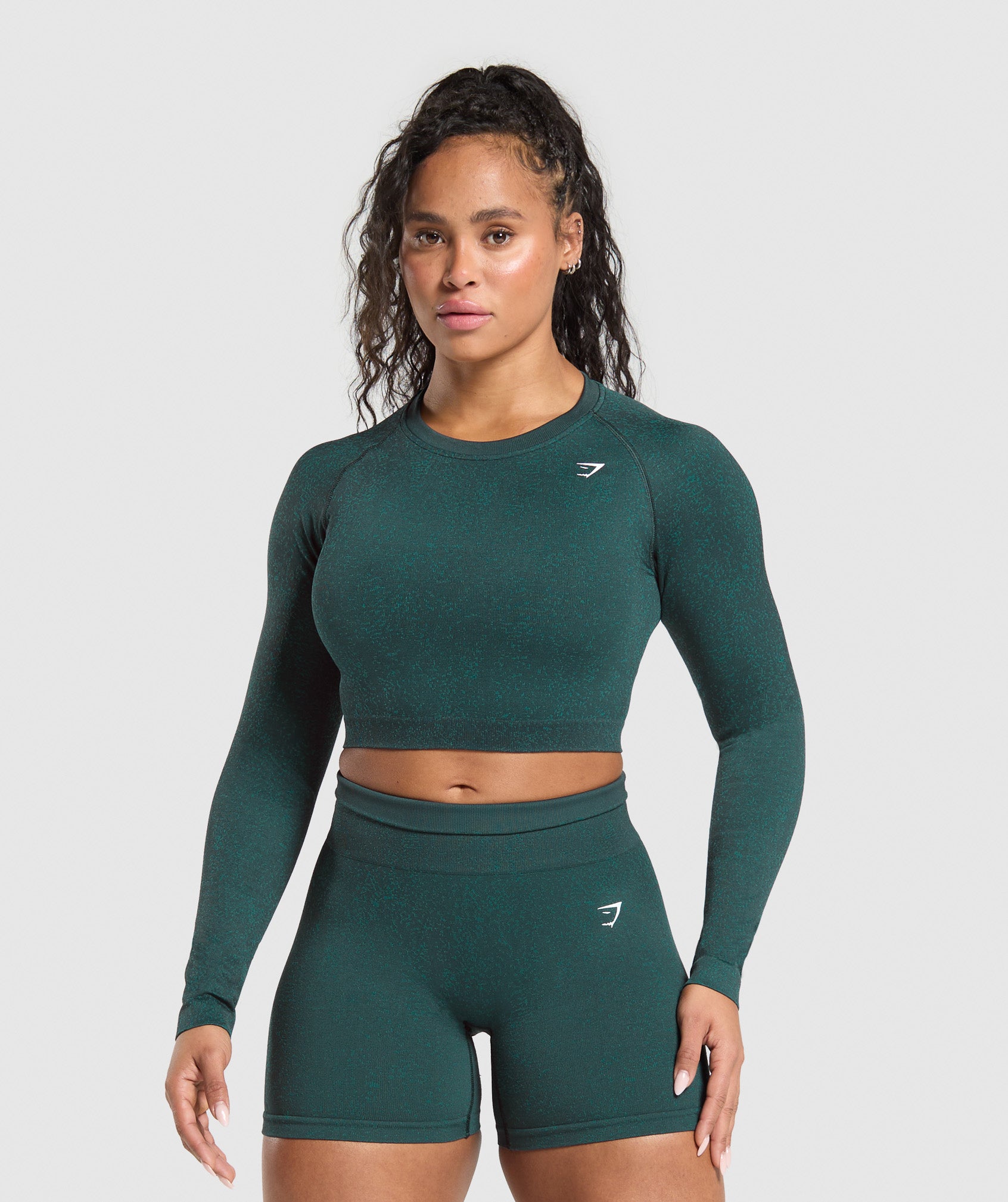 Gymshark Adapt Fleck Seamless Long Sleeve Crop Top - Darkest Teal/Functional Teal