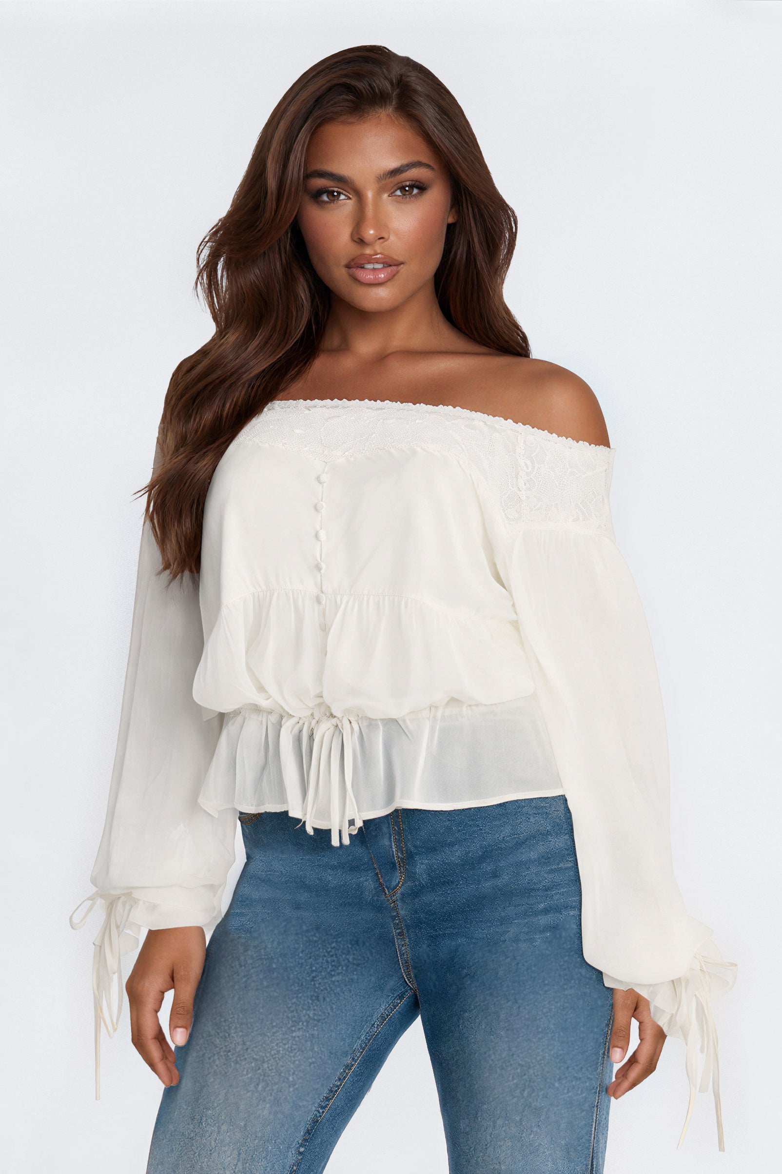 Sweet Distraction Lace Chiffon Blouse - Ivory