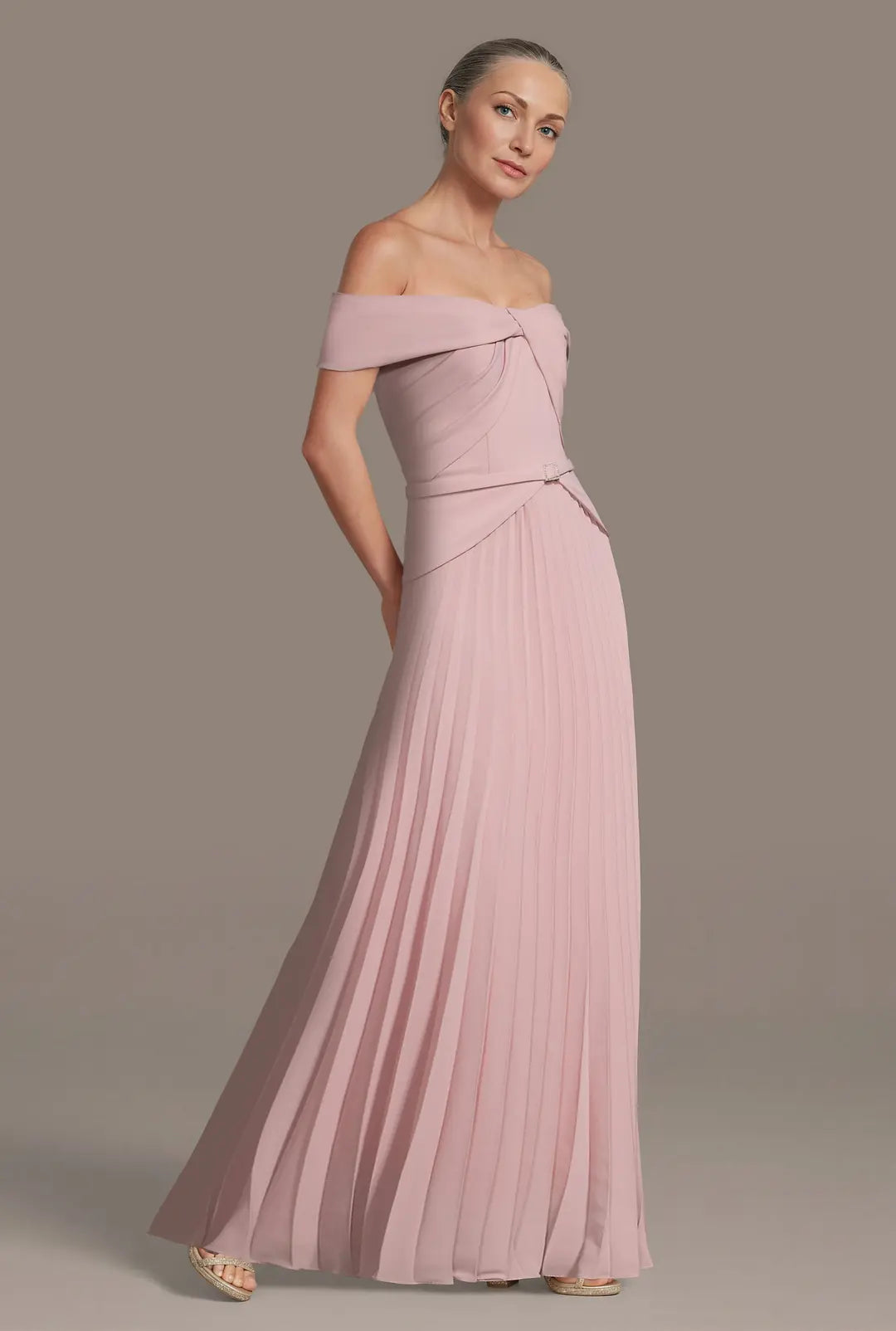 Faux Two-Piece Dress with Pleated Crepe Skirt