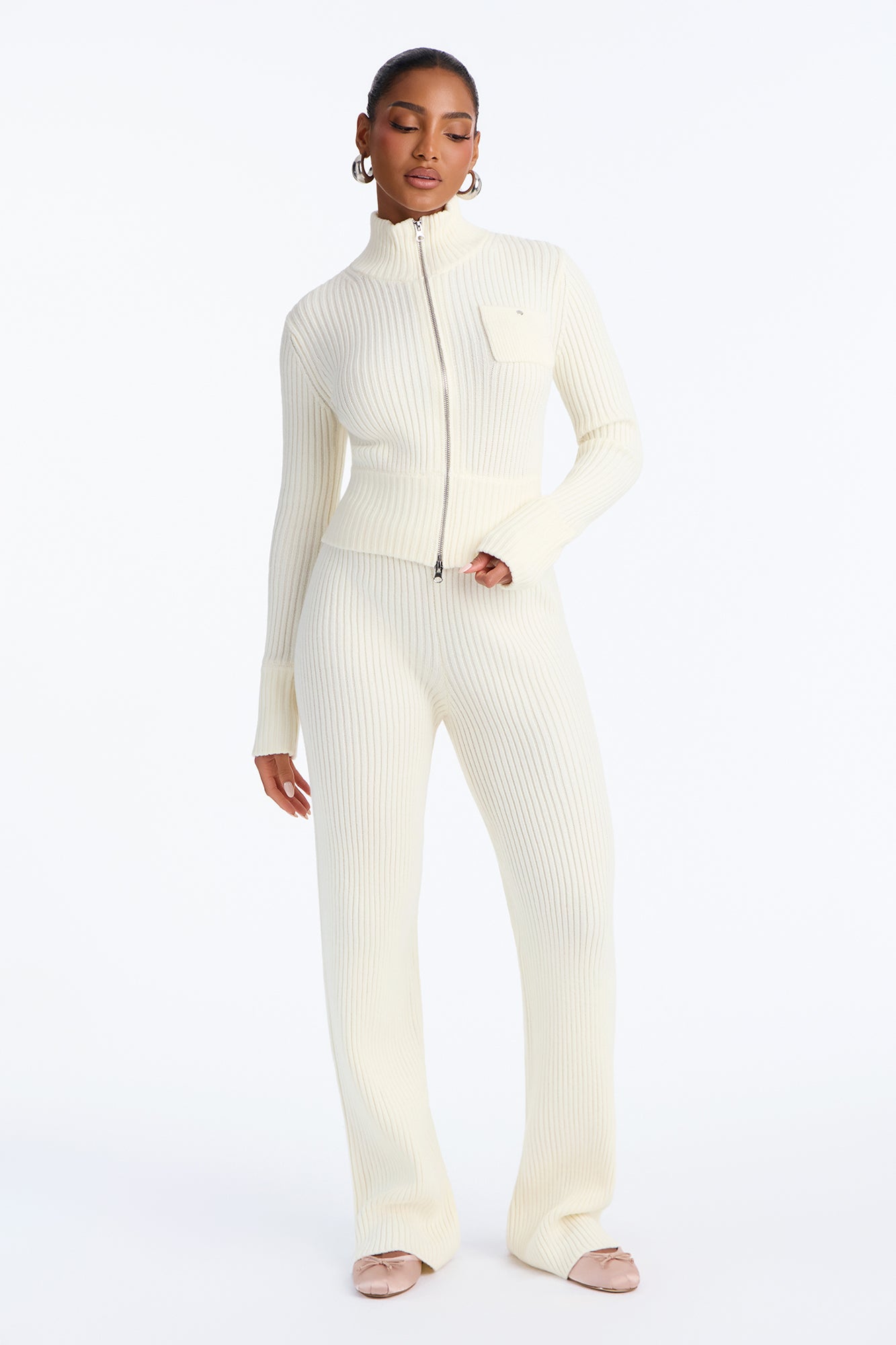 Cydney Knit Wide Leg Pant Set - Ivory