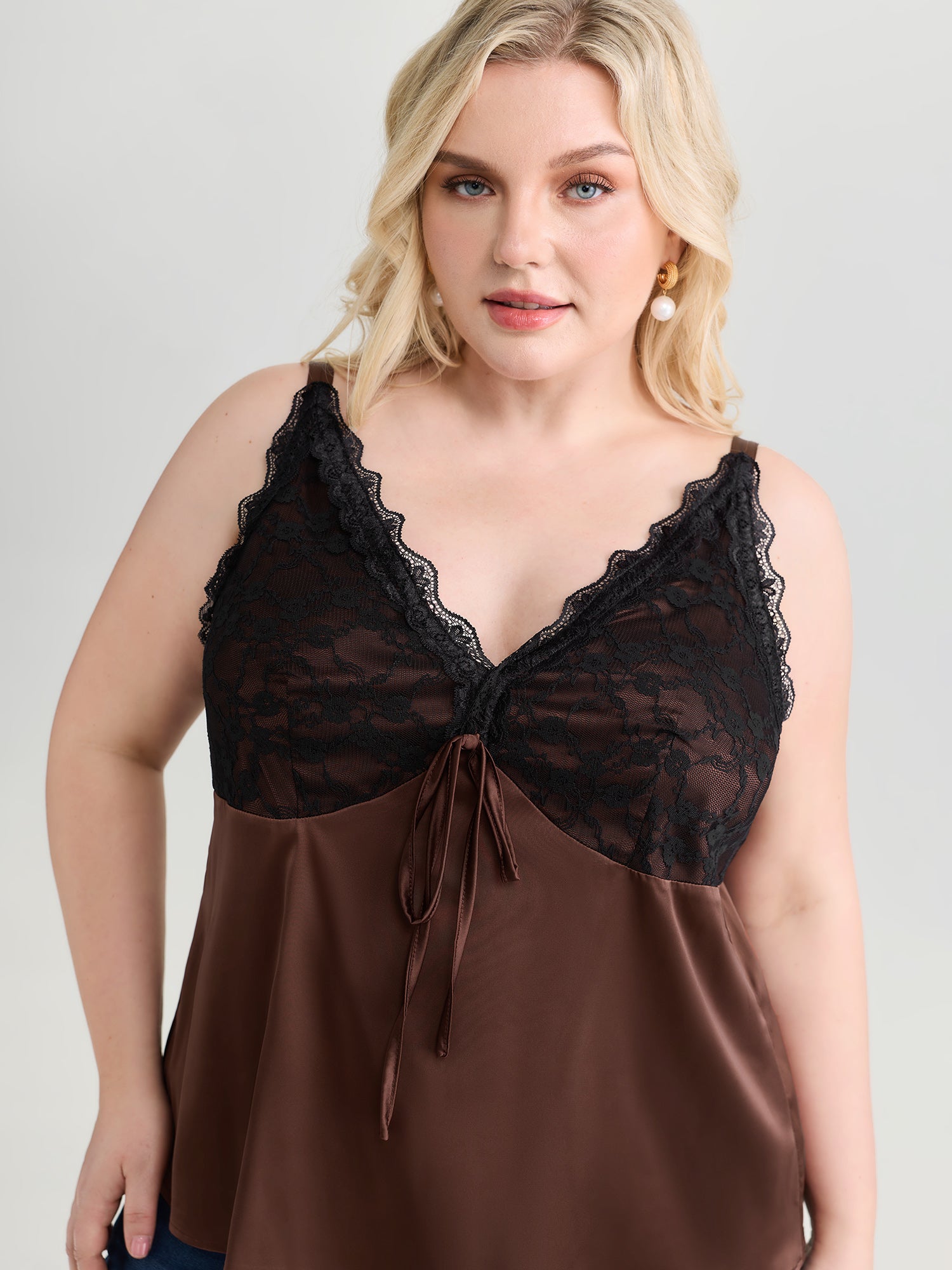 Romantic Lace Trim Tie Tank Top