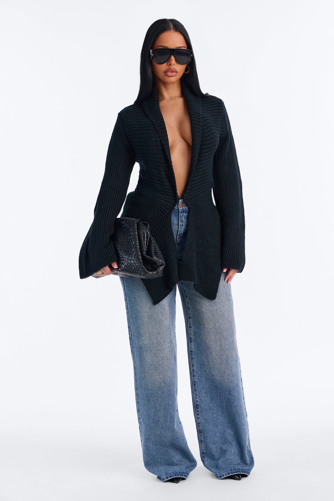 Analia Long Sleeve Flyaway Cardigan - Black