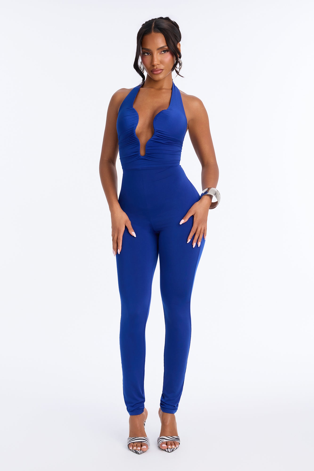 After Dark Desire Deep V Jumpsuit - Royal