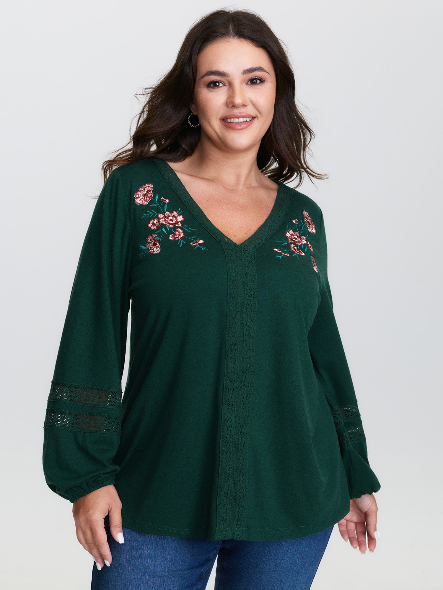 Sweet Floral Embroidery Lace Trim T-Shirt