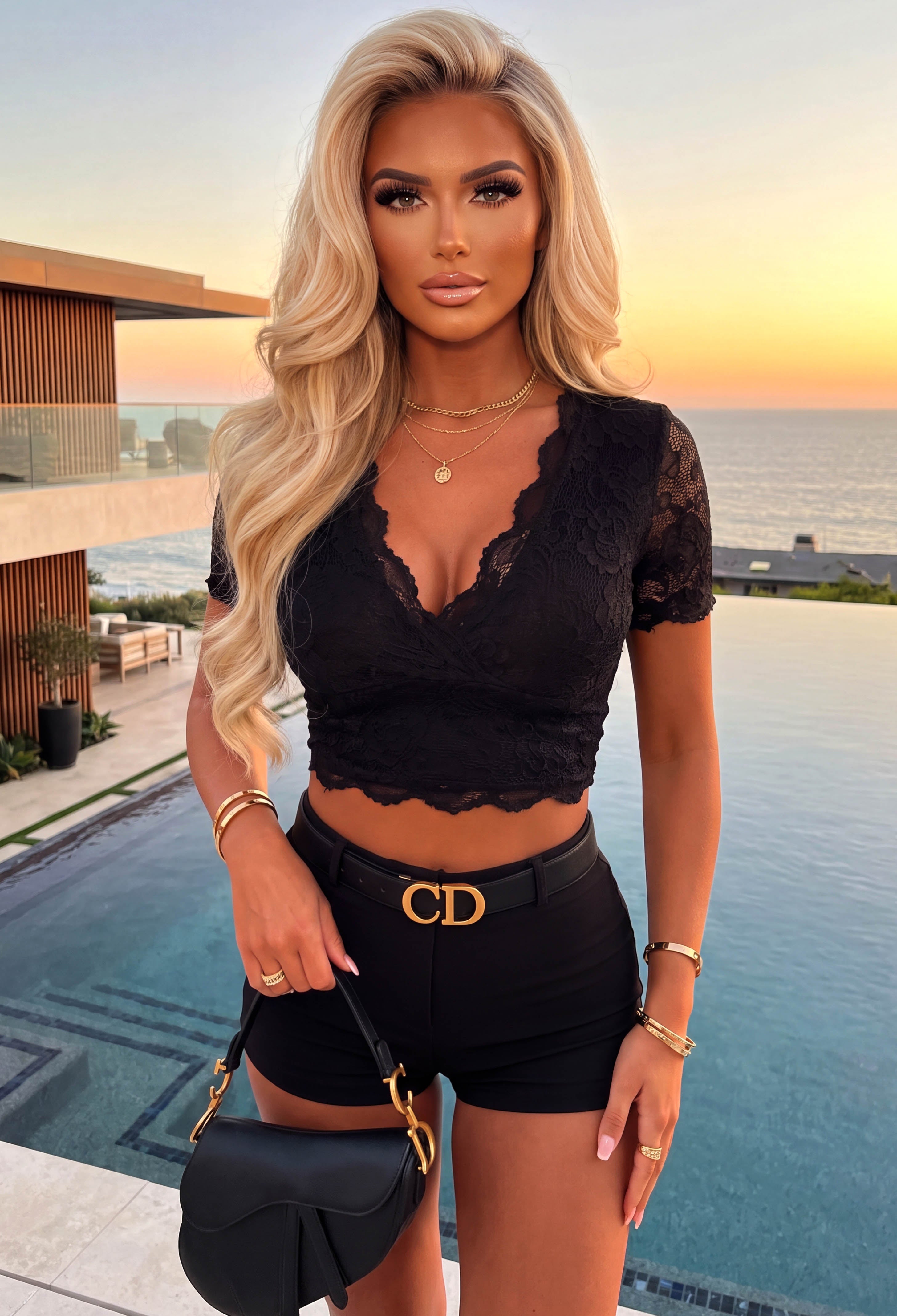 Pretty Problem Black Lace Scalloped Short Sleeved Crop Top