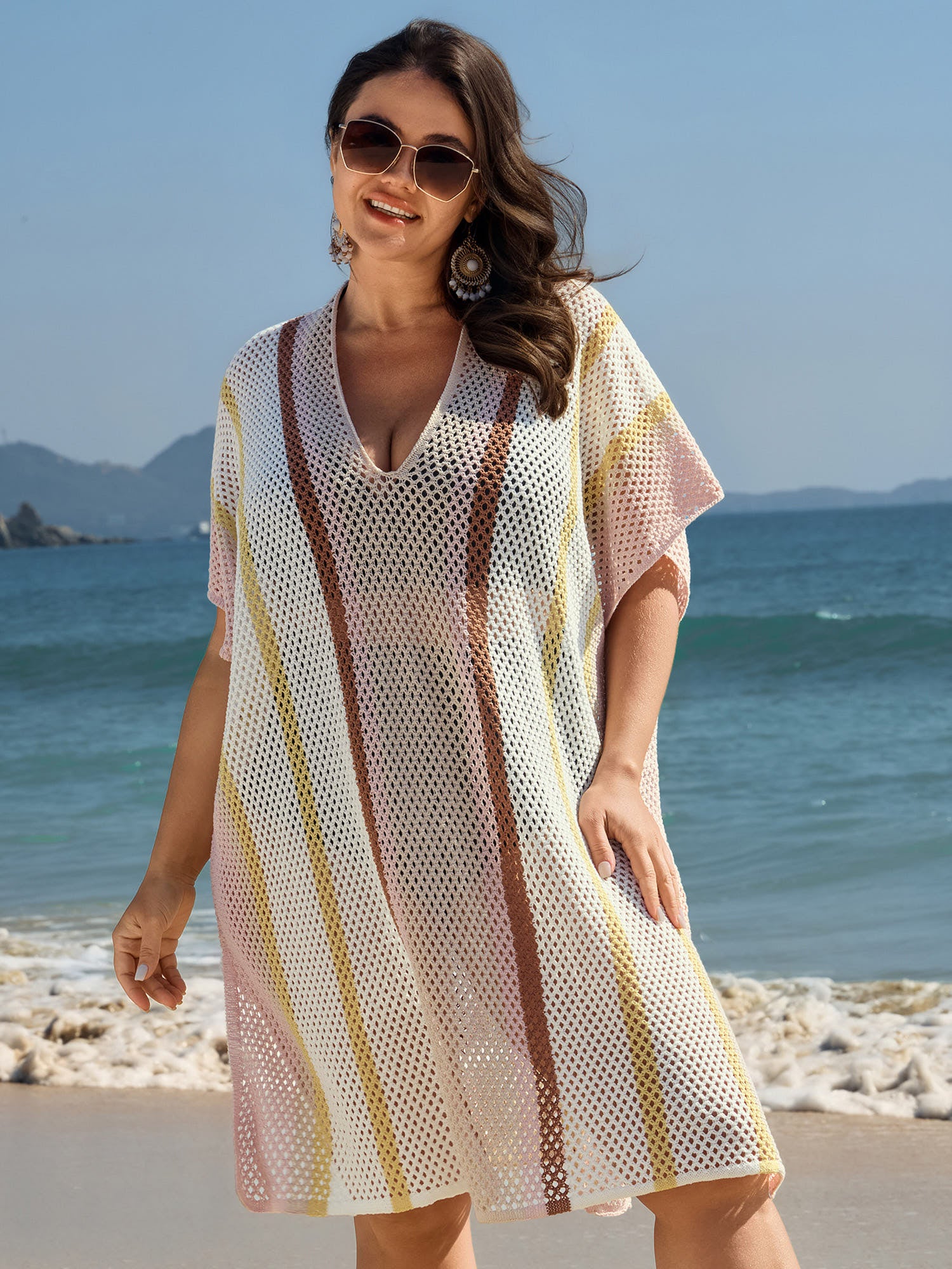 Colorblock Cut-Out Knit Swim Cover-Up