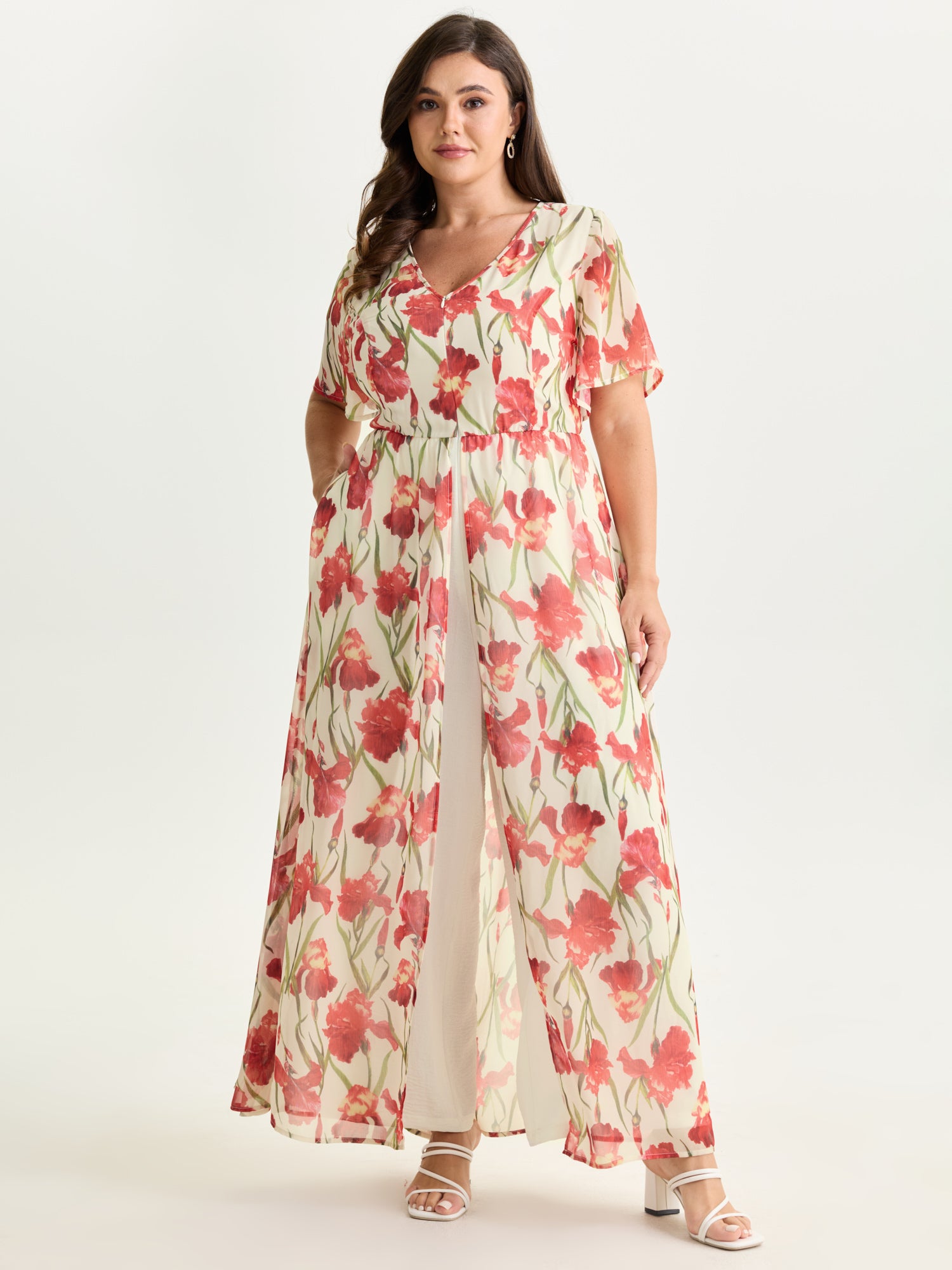 Hidden Zipper Floral Layered Pockets Jumpsuit