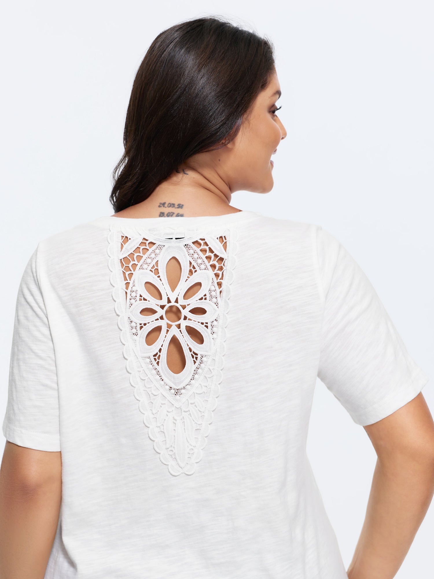 Cotton Stretchy Plain Open-Back Cut-Out T-Shirt