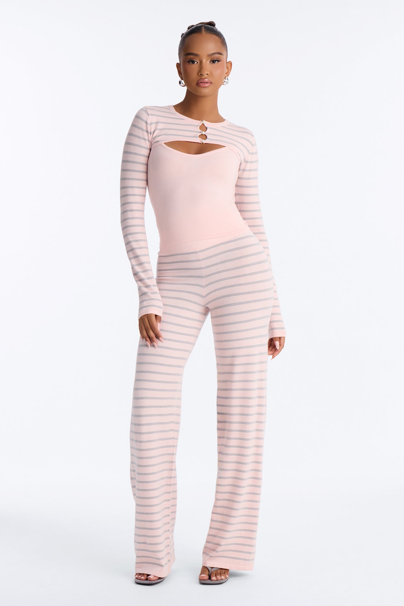 Amelia Knit Cut Out Pant Set - Pink/combo