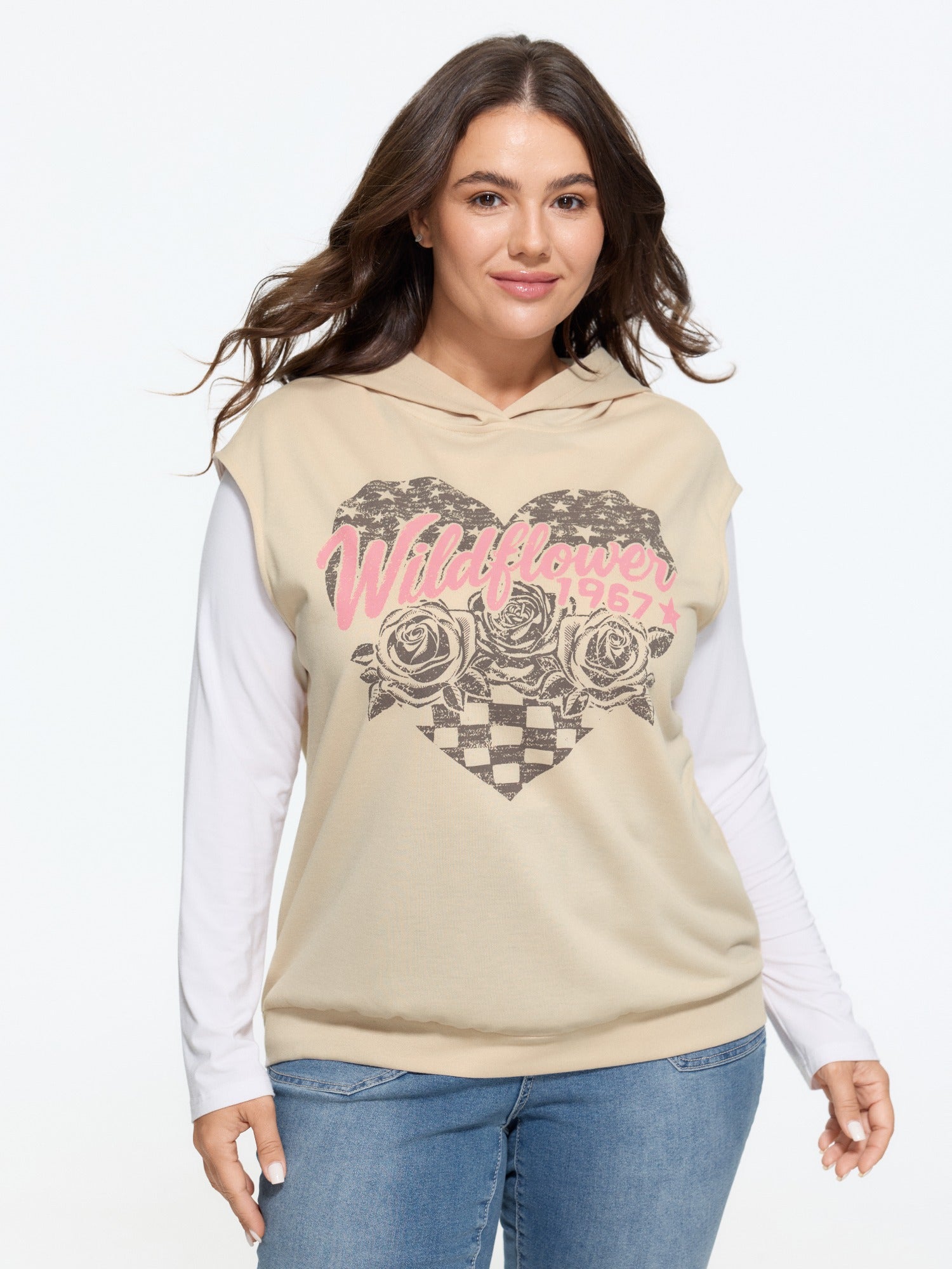Retro Heart Rose Print Hooded Tank Top