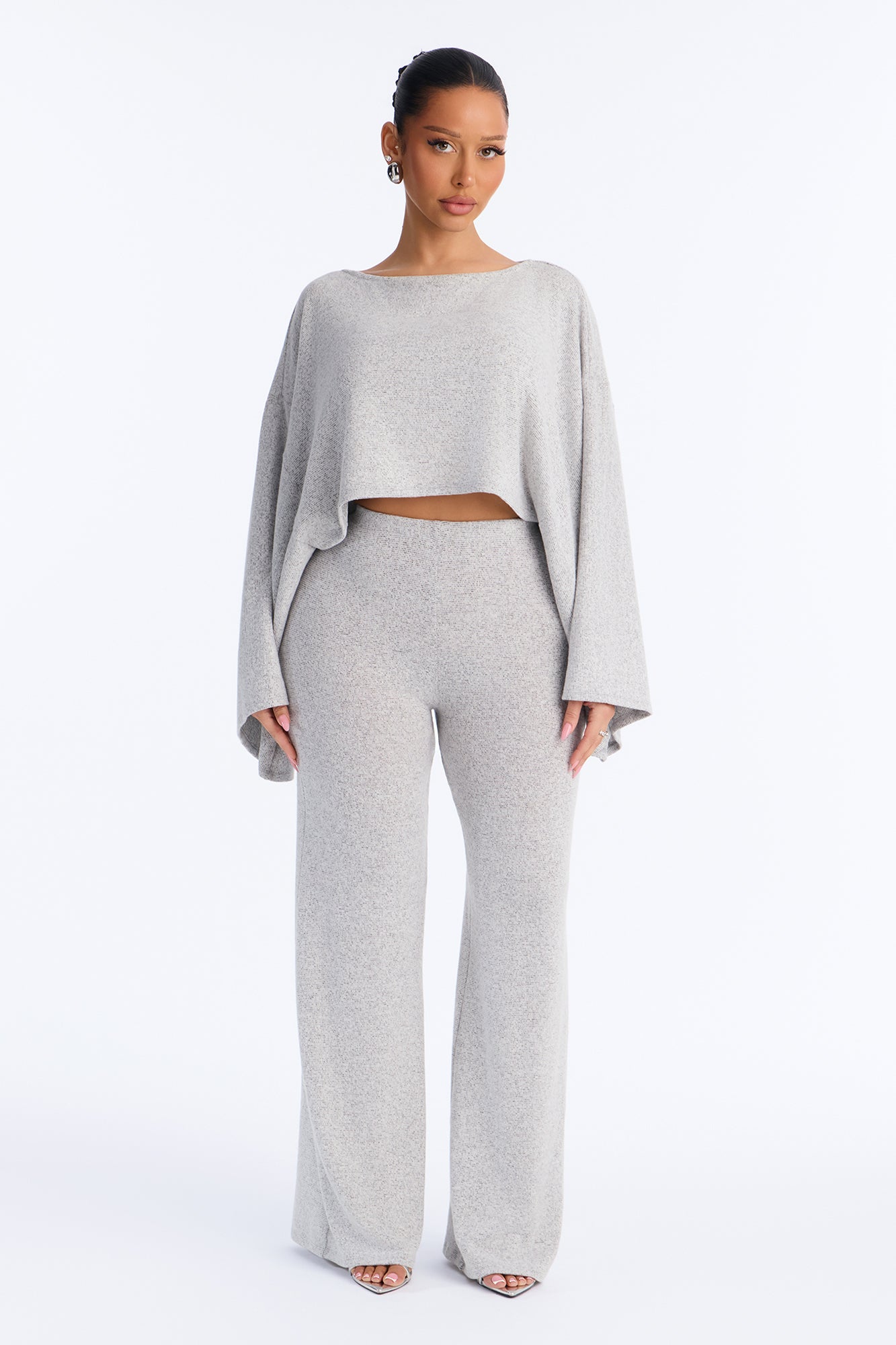 Amanza Cozy Hacci Pant Set - Heather Grey