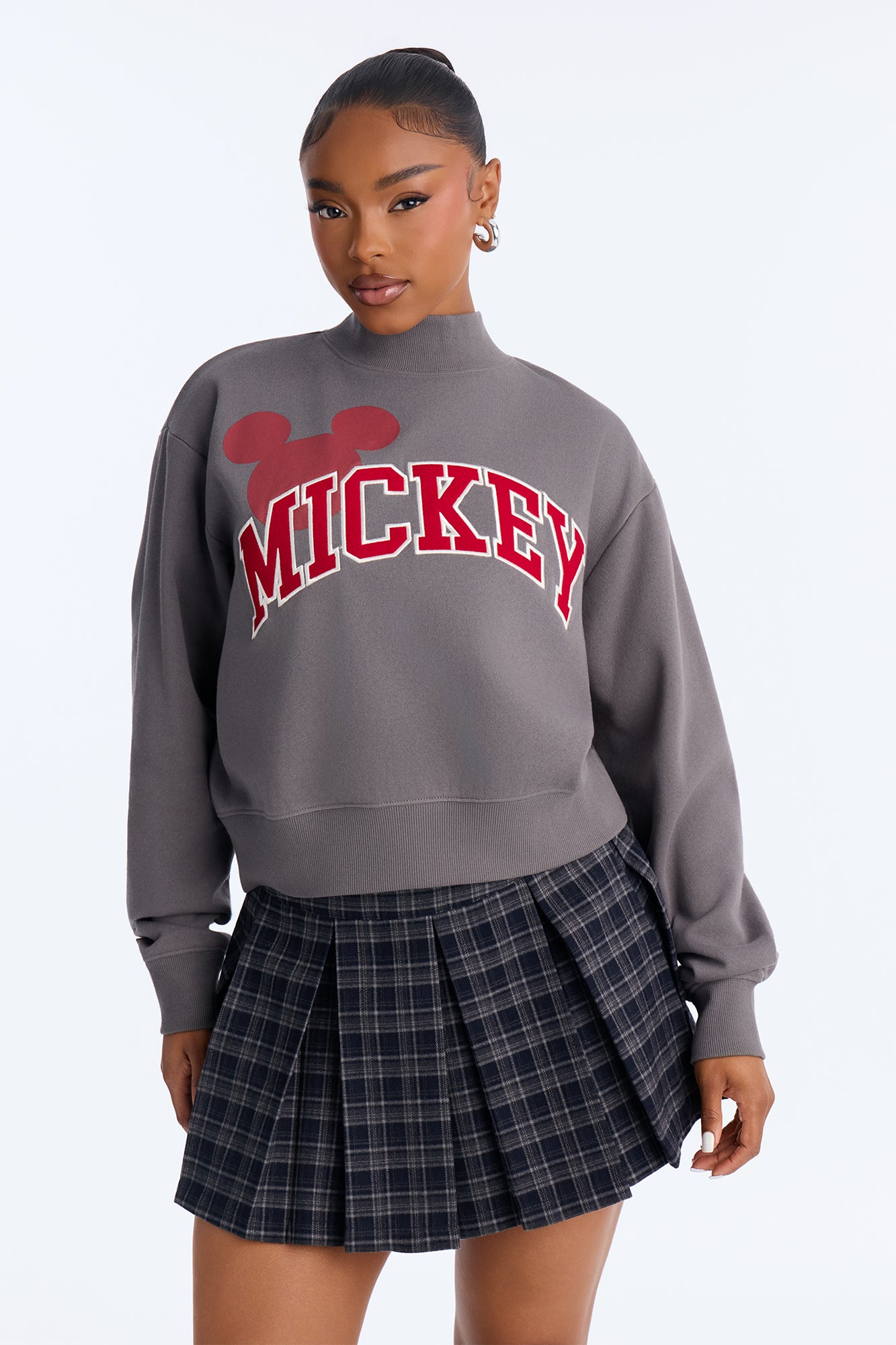 Mickey Crop Mock Neck Sweatshirt - Charcoal