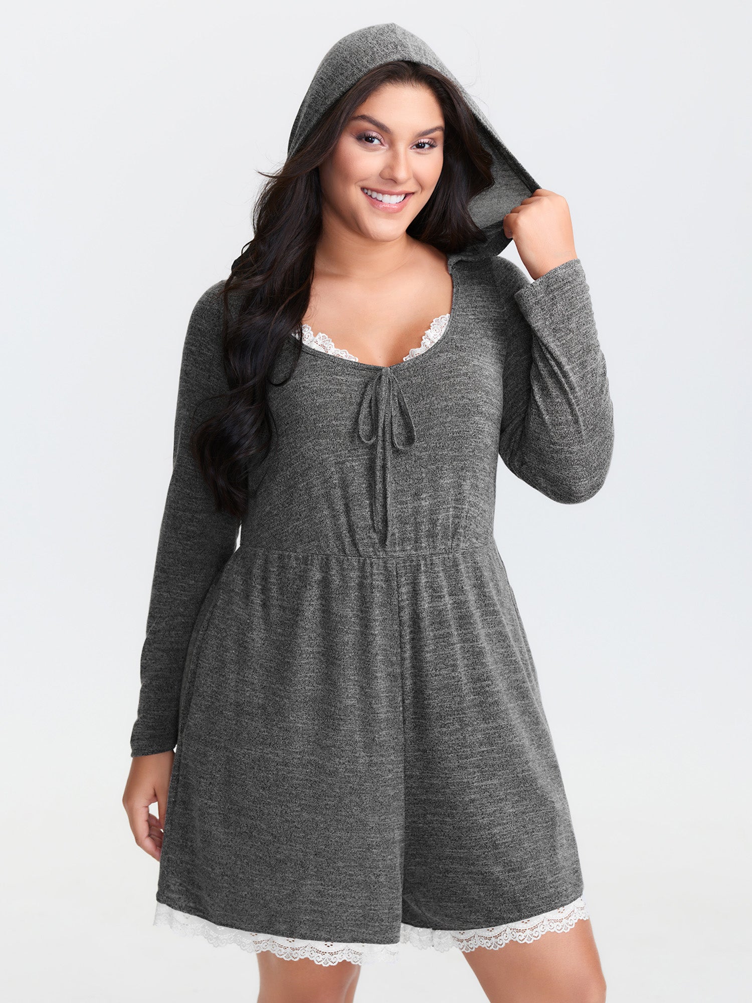 Stretchy Color Contrast Drawstring Lounge Romper