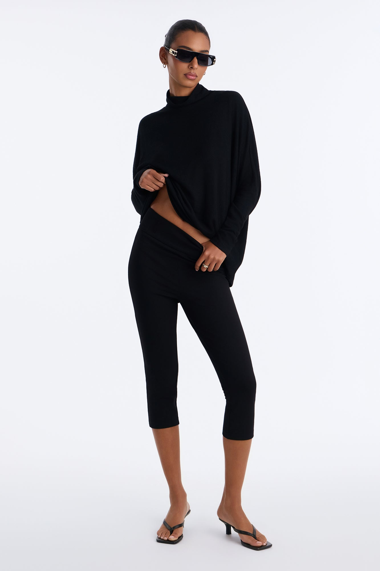 Evie Cotton Turtle Neck T Shirt - Black