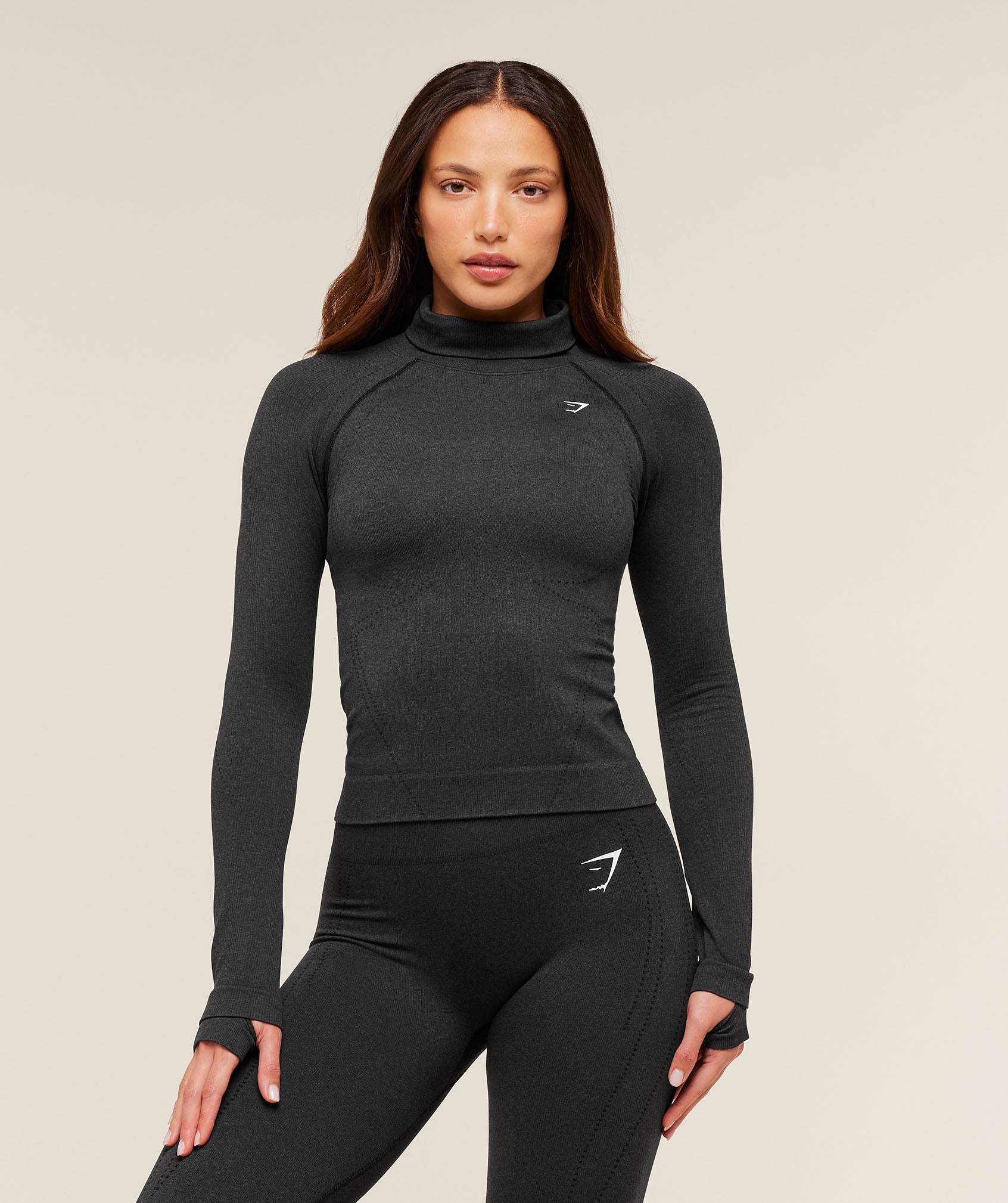 Gymshark Vital Seamless Warm Long Sleeve Top - Black Marl