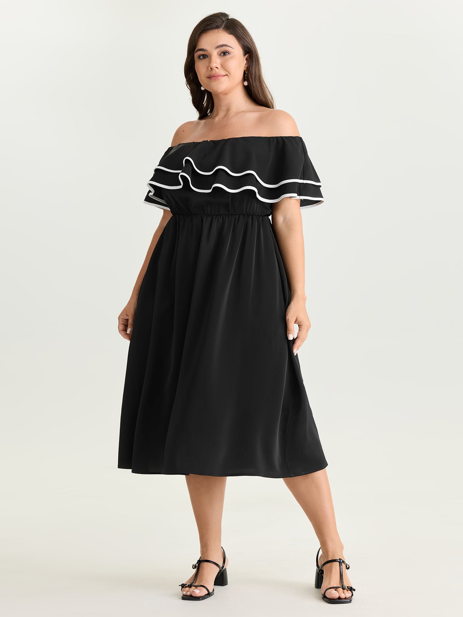 Color Contrast Edge Off-Shoulder Midi Dress