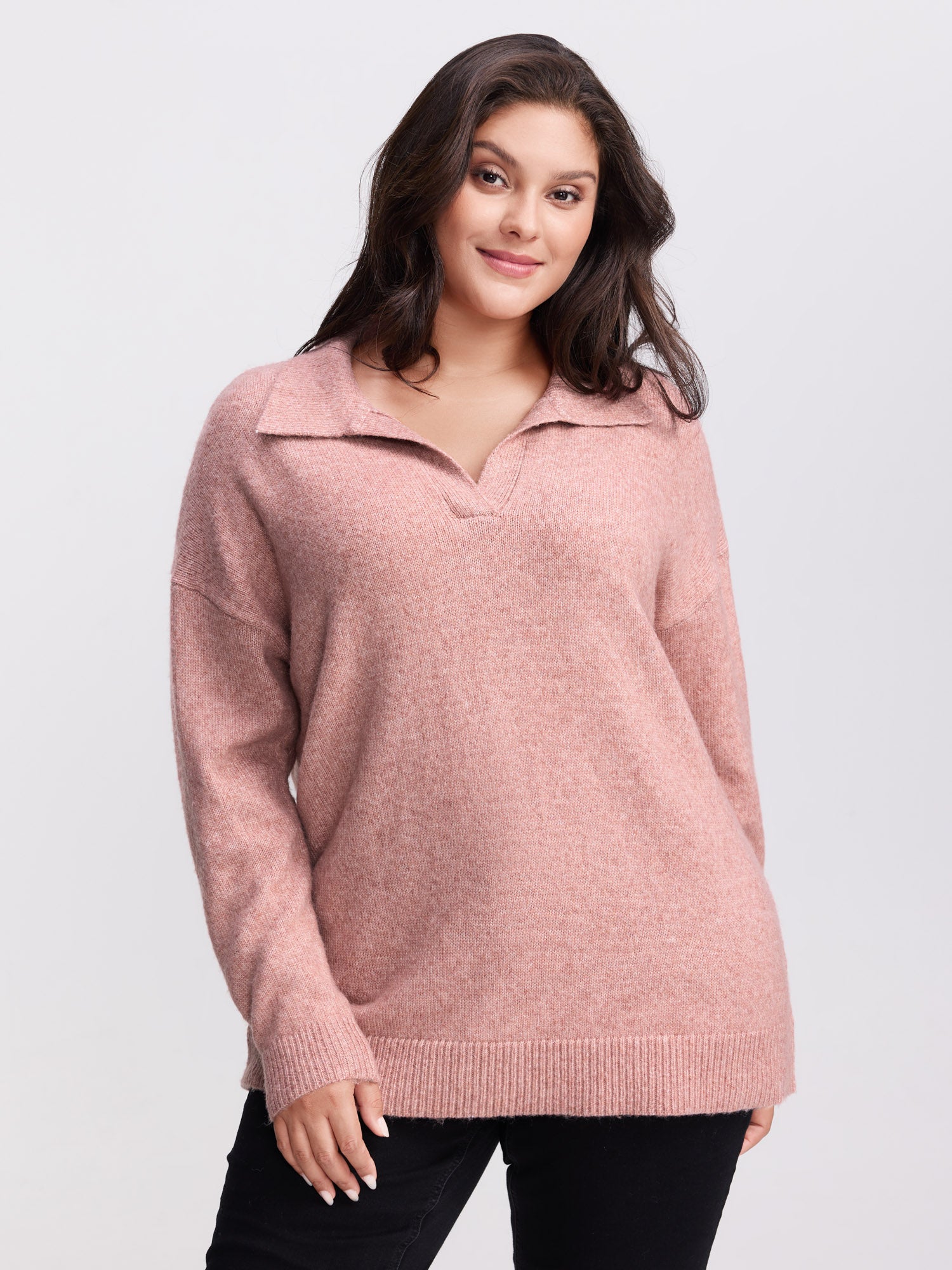 Heather Ribbed Hem Solid Pullover