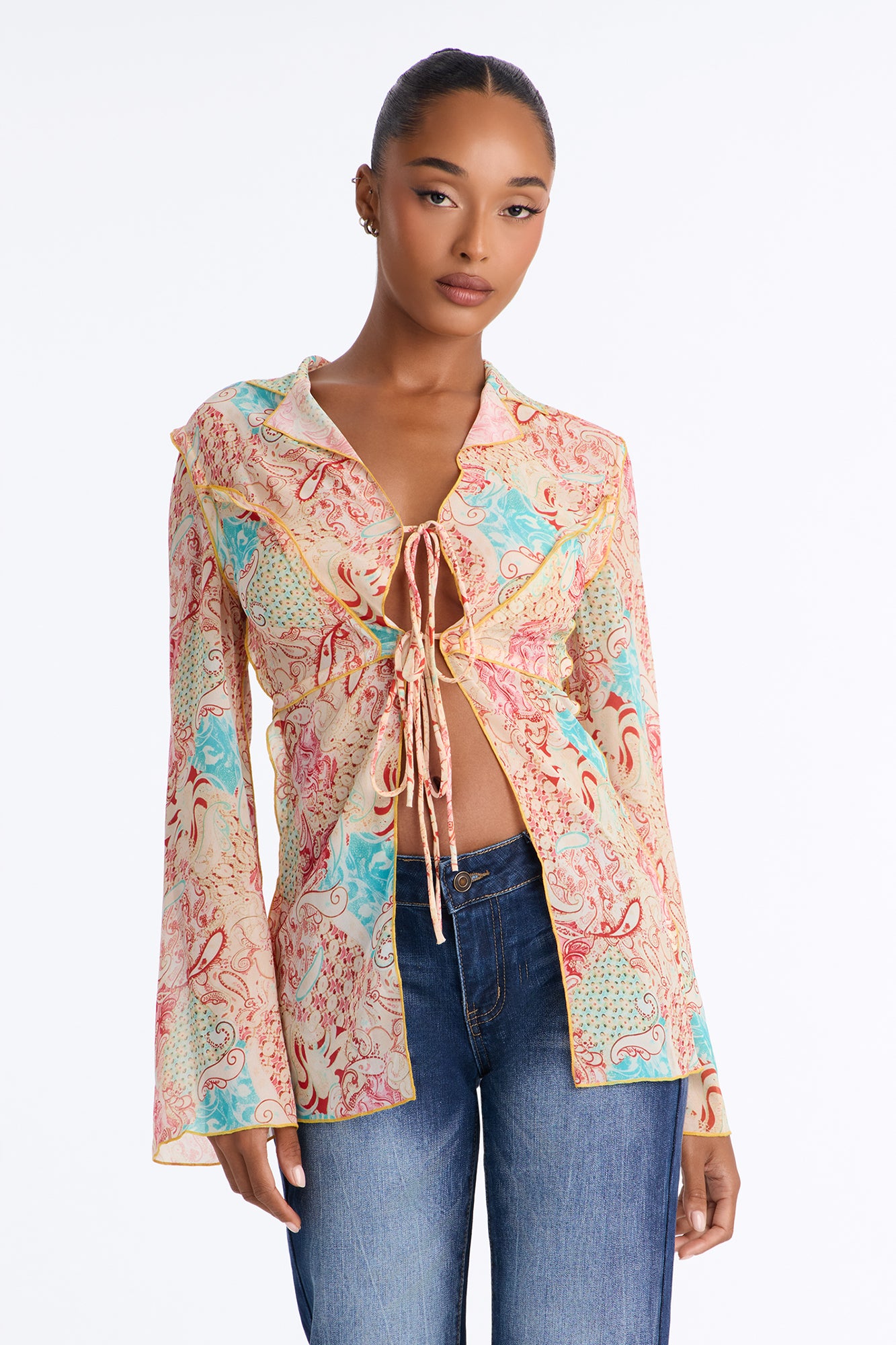 Just Us Two Paisley Chiffon Flyaway Top - Multi Color