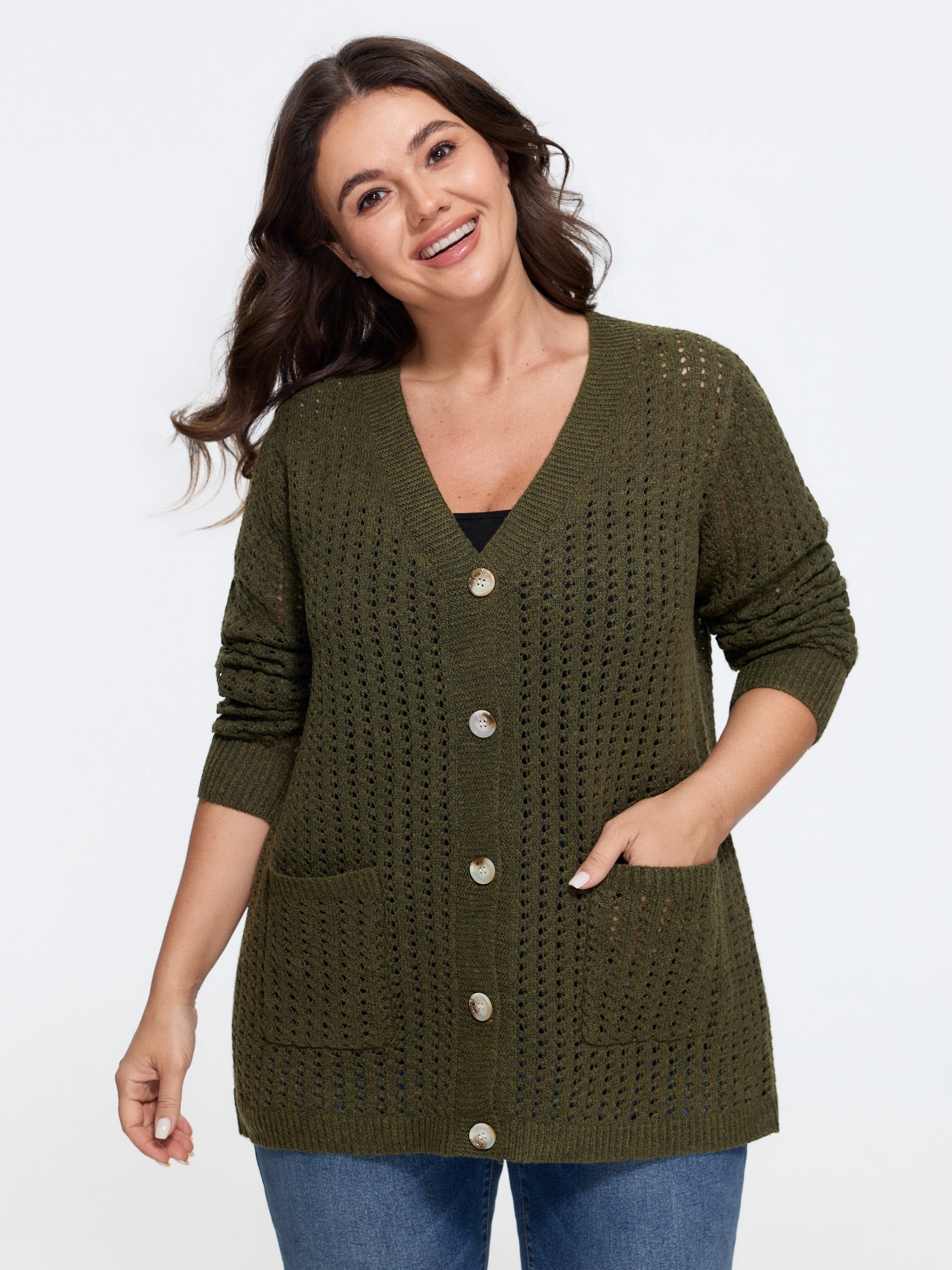Cut Out Button Front Pocket Cardigan
