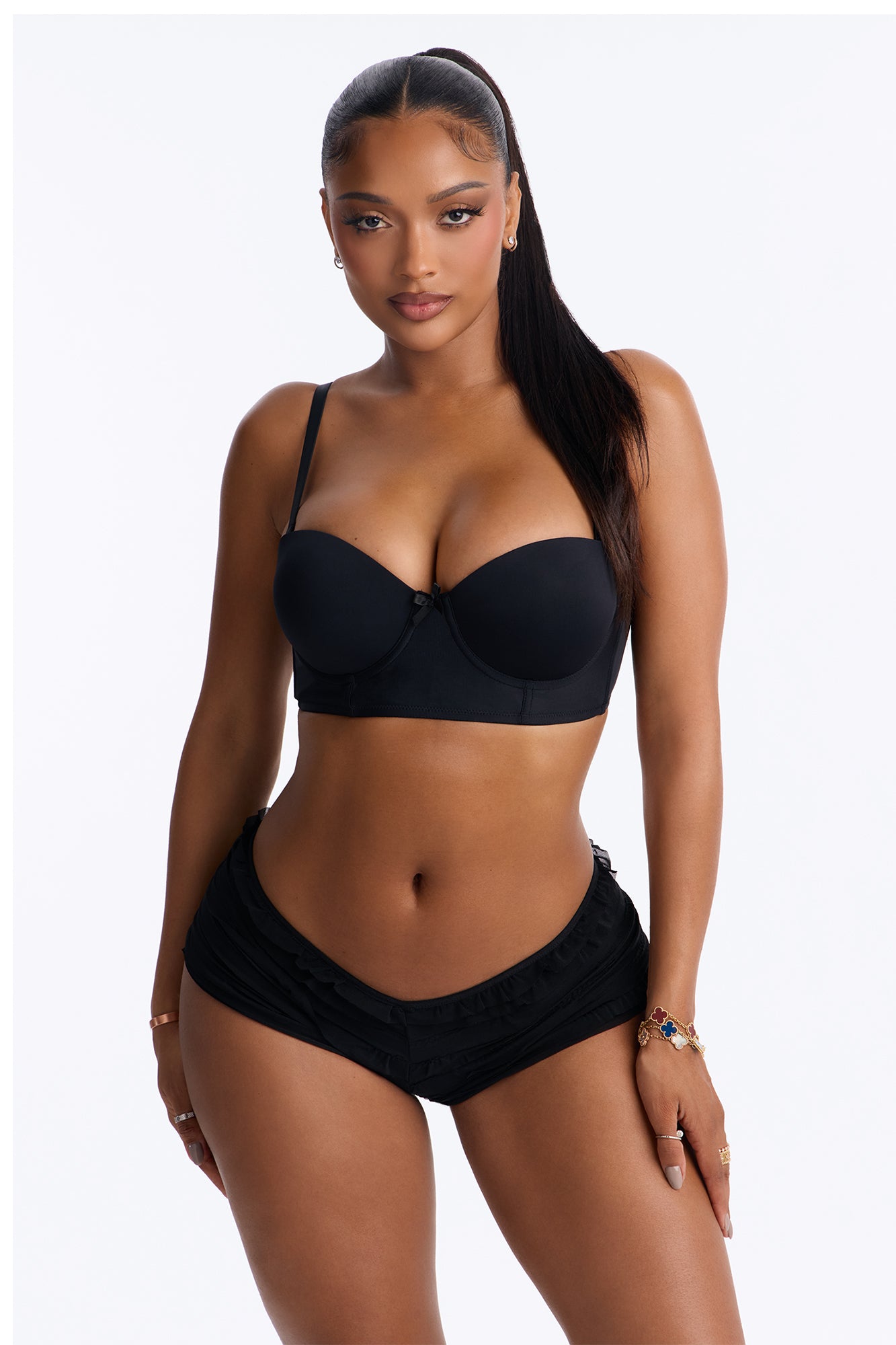Take Me Under Long Line Push Up Balconette Bra - Black