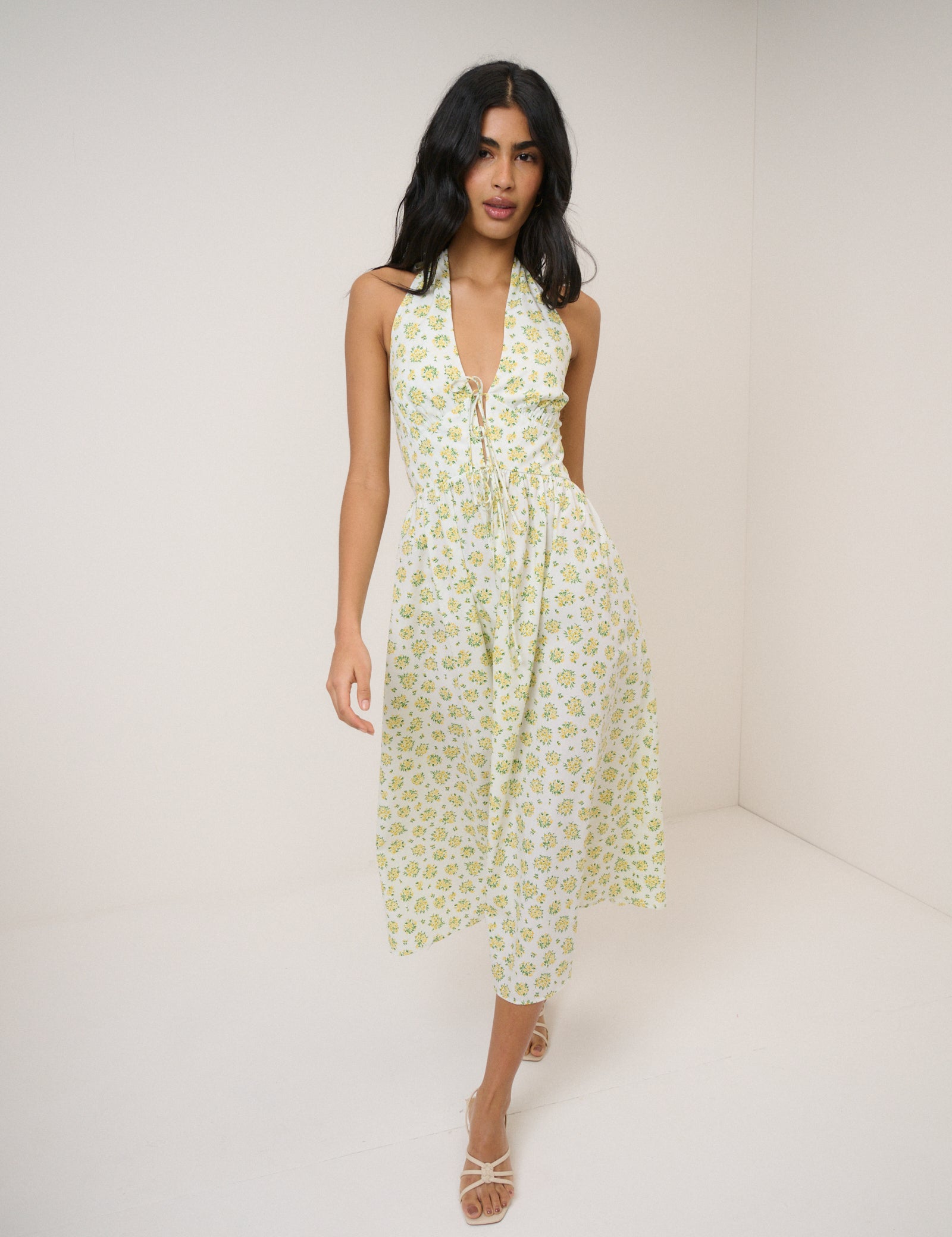 Yellow Floral Halterneck Lilijana Midi Dress