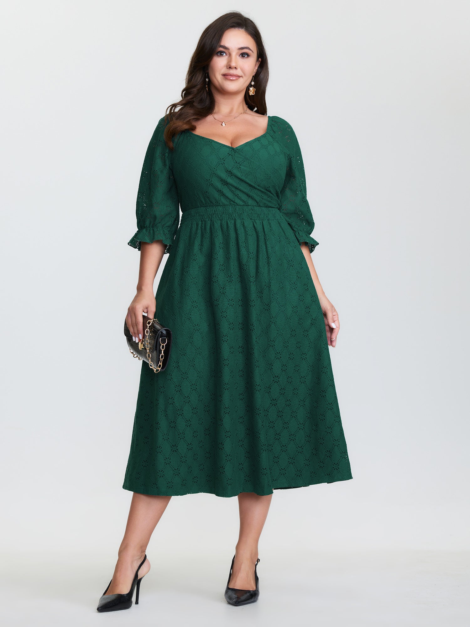 Textured Draped Surplice Neckline Midi Dress