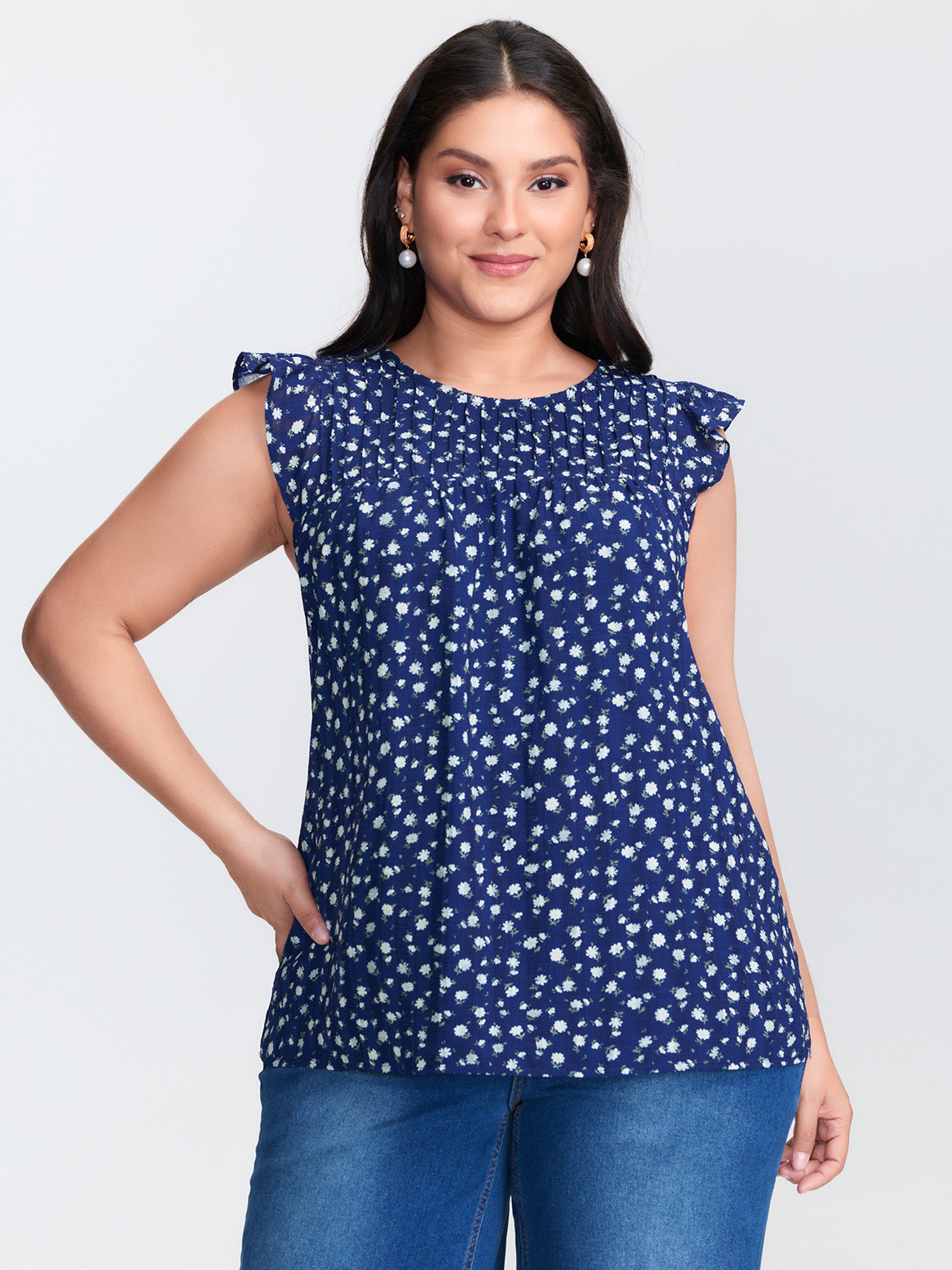 Floral Print Flutter Sleeve Blouse