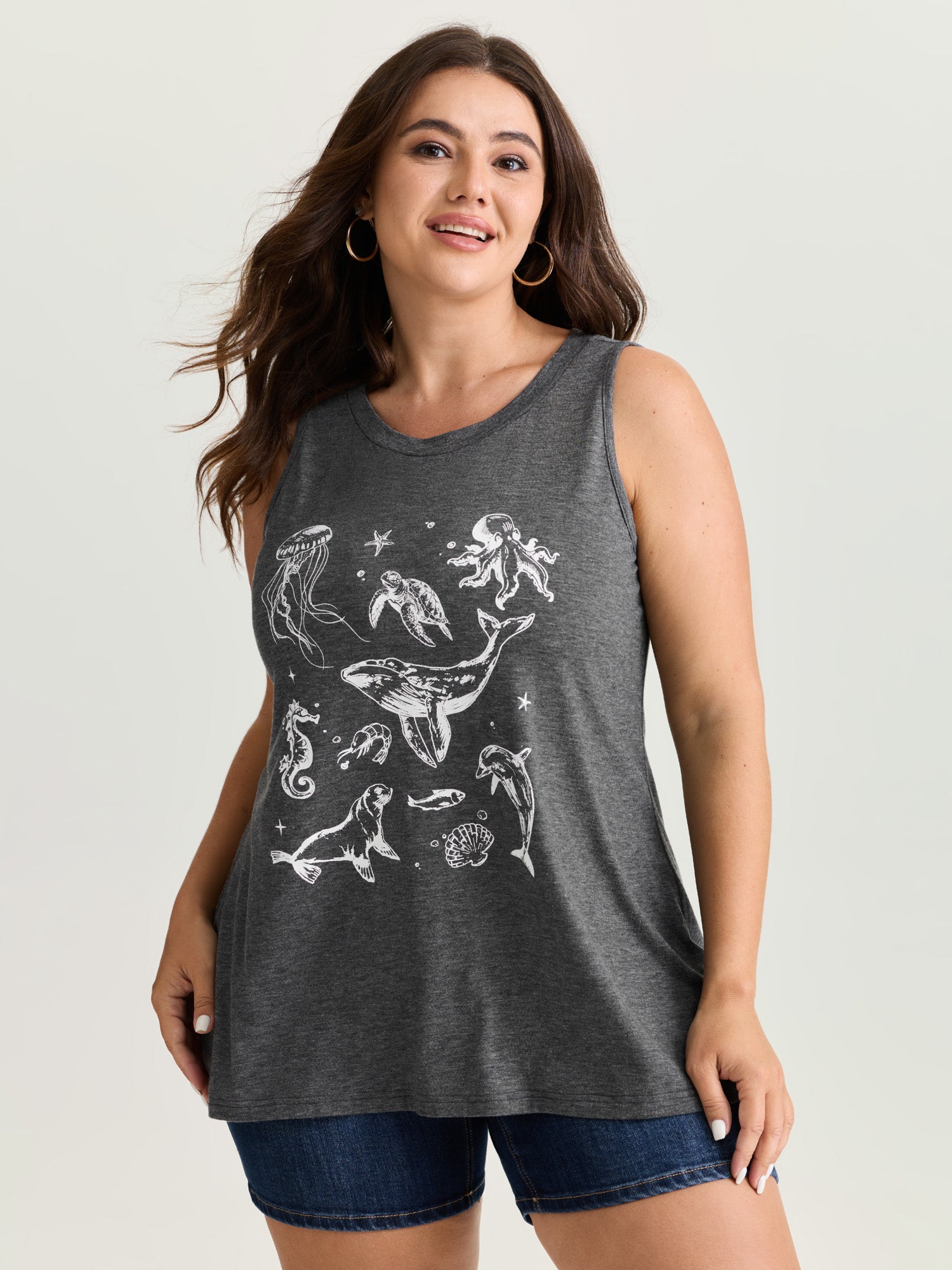 Supersoft Ocean Print Round Neck Tank Top