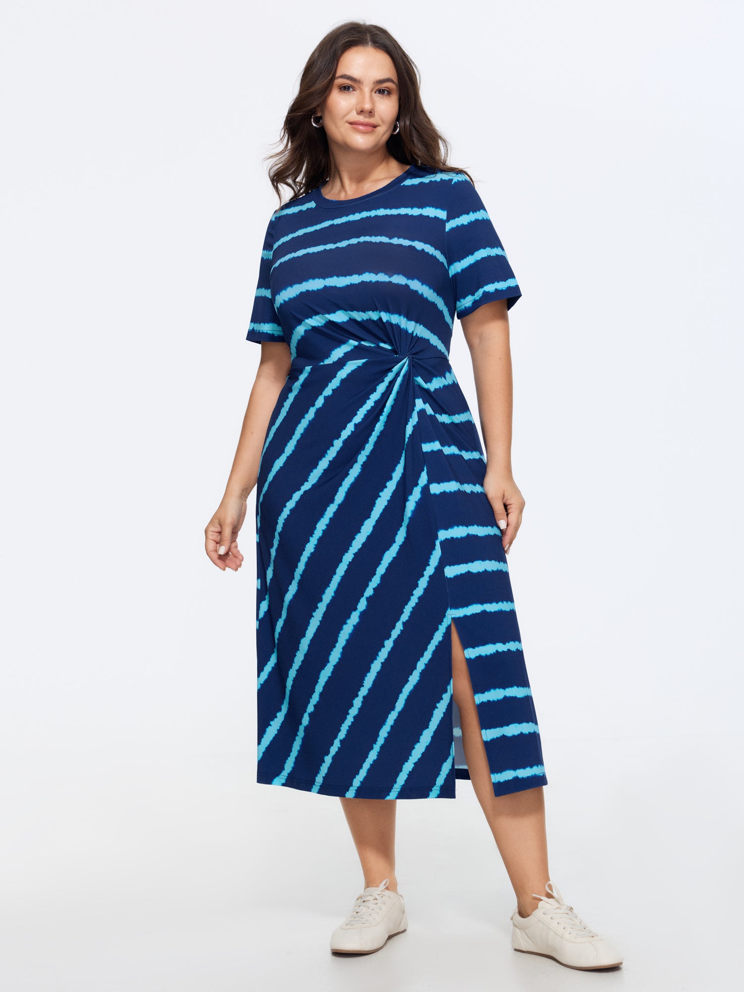 Tie Dye Stripe Twist Split Midi Dress