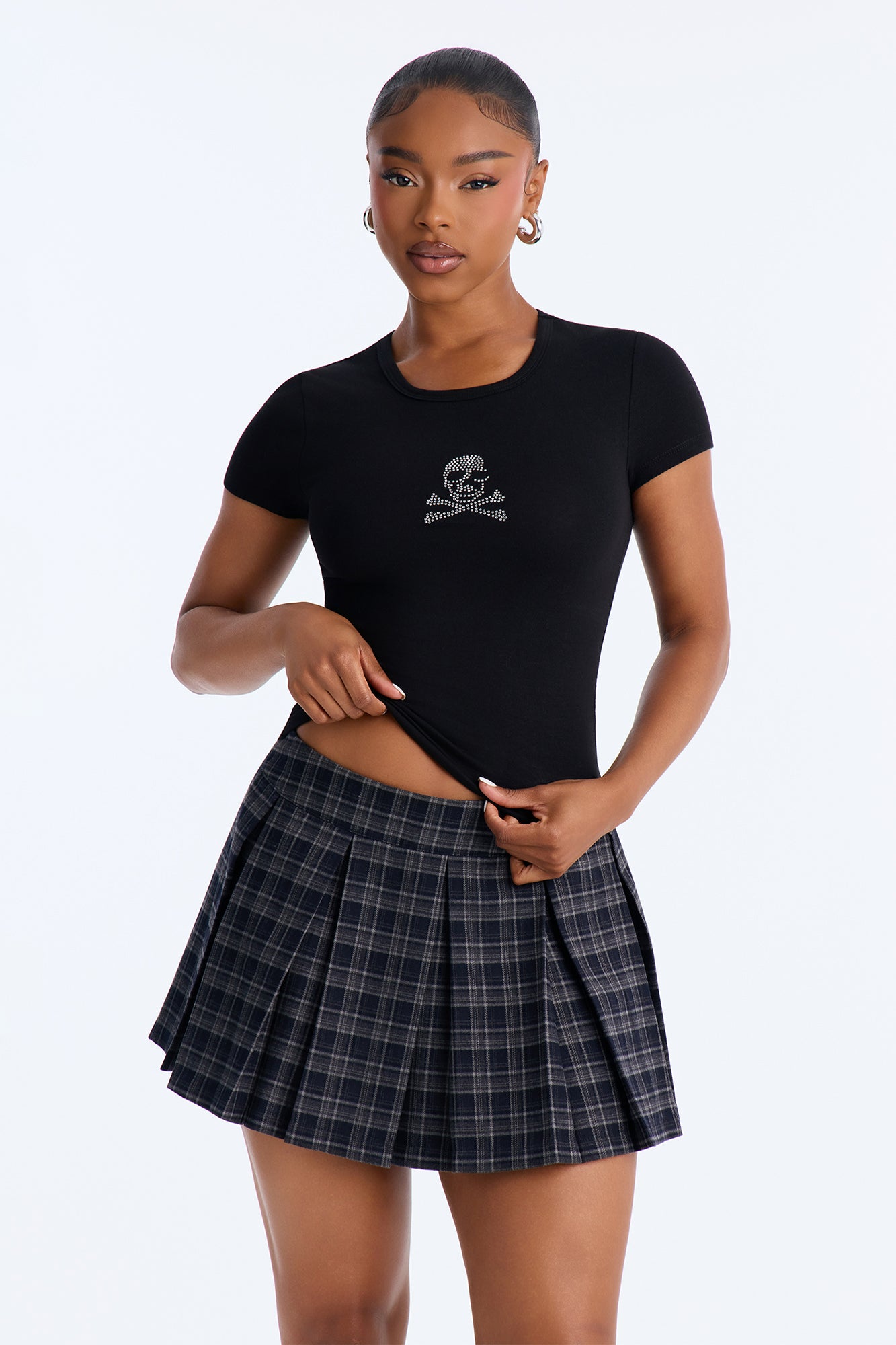 Skull And Bones Rhinestone Tee - Black