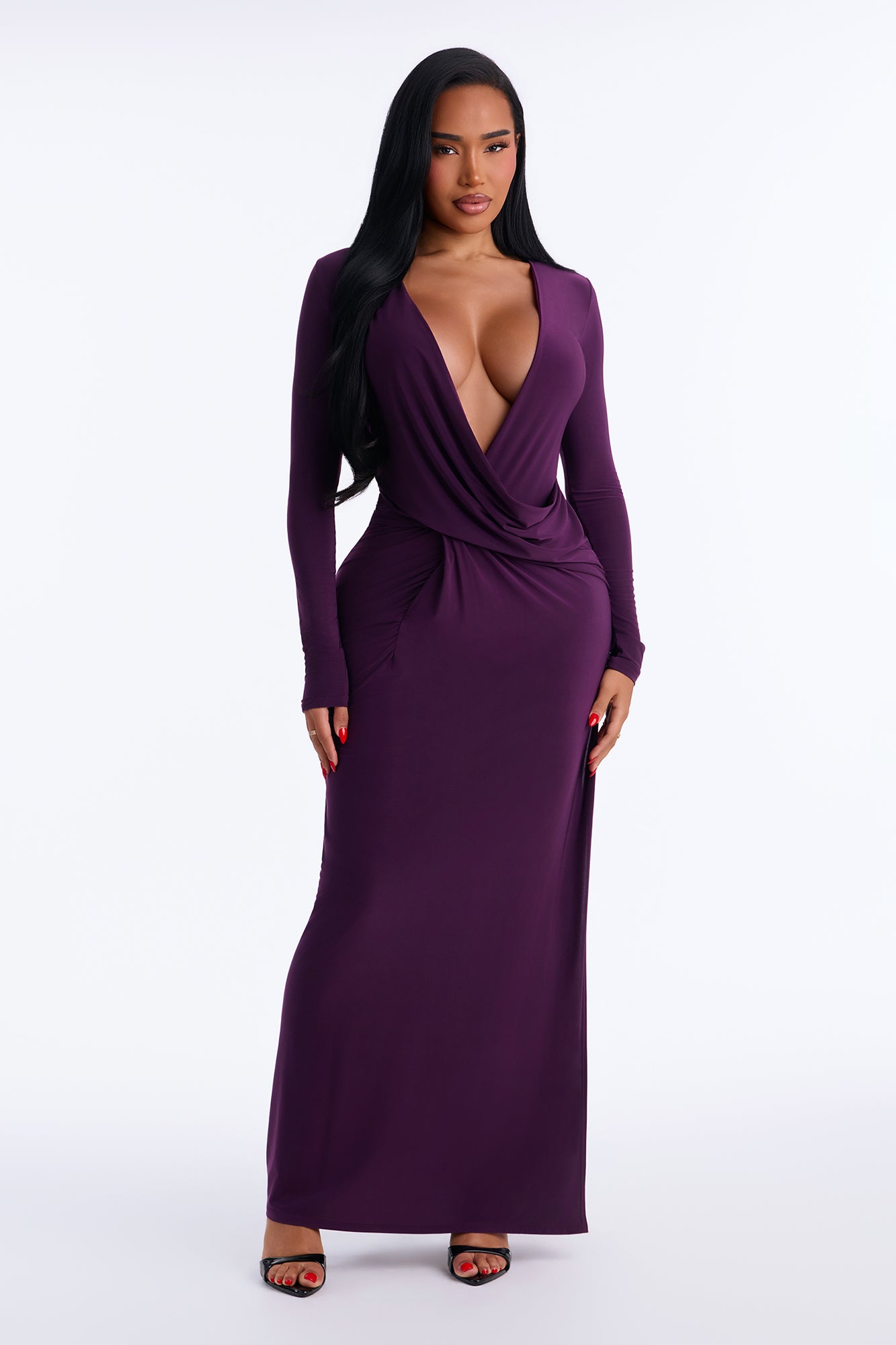 Under The Moonlight Draped Maxi Dress - Plum