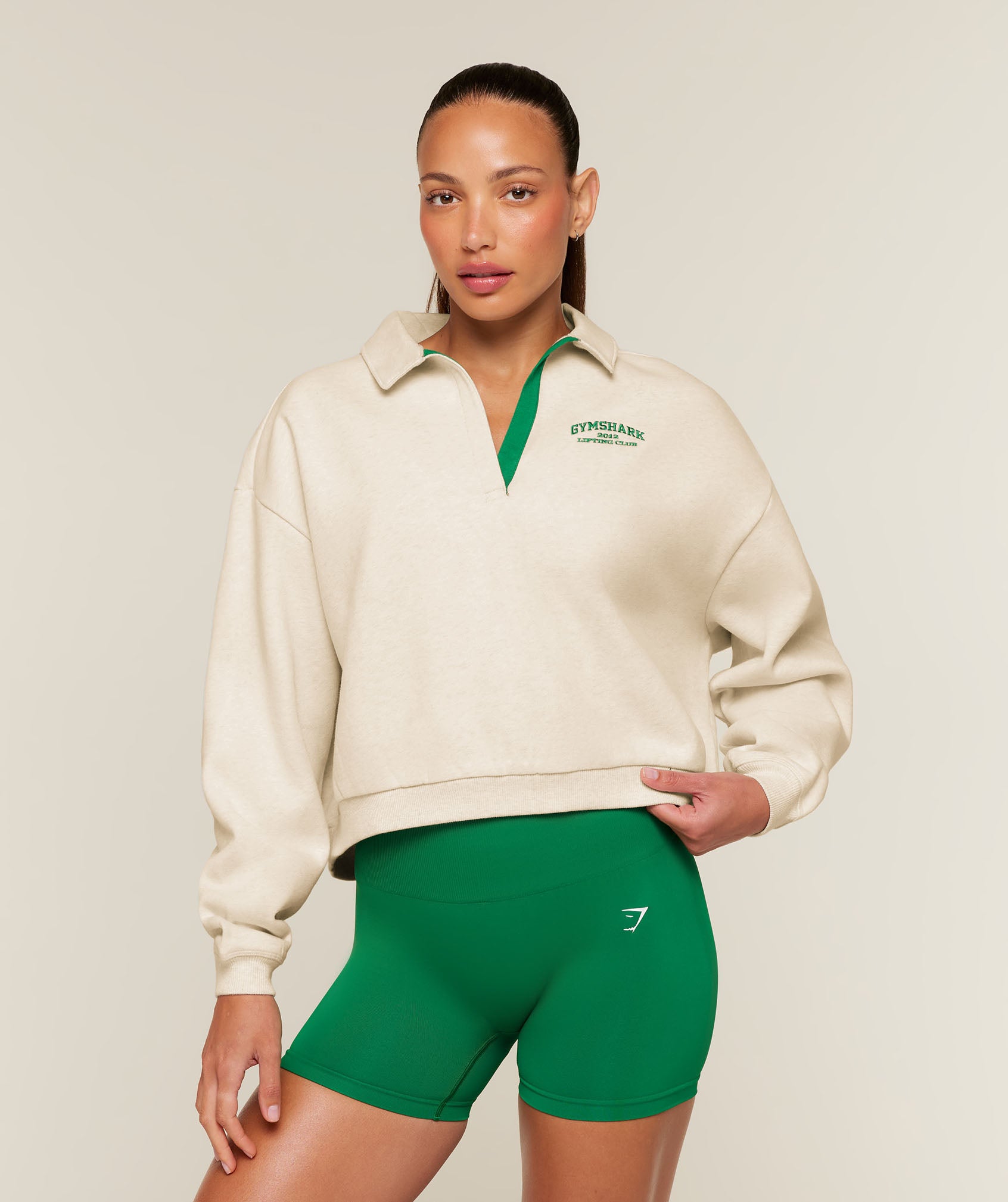 Gymshark Cosy Luxe Campus Polo Sweatshirt - Bros Chalk Marl