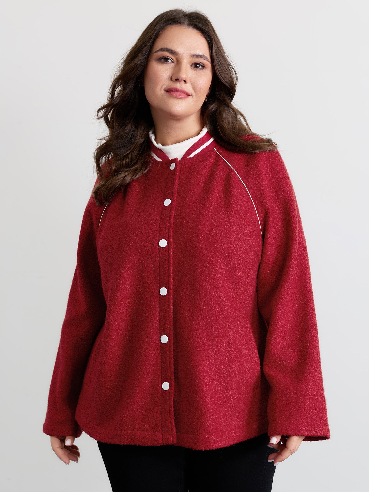 Color Contrast Raglan Sleeve Button Coat