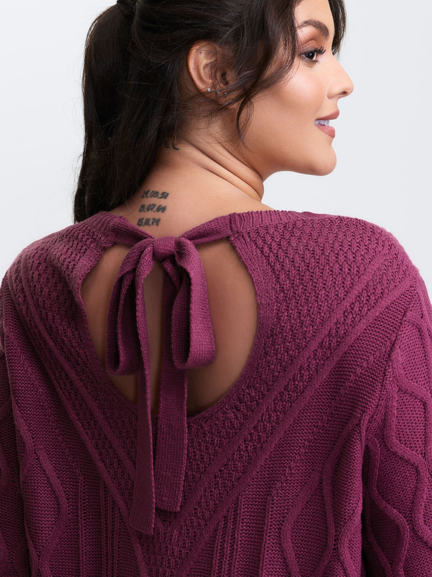 Twist Textured Cut-Out Back-Tie Pullover