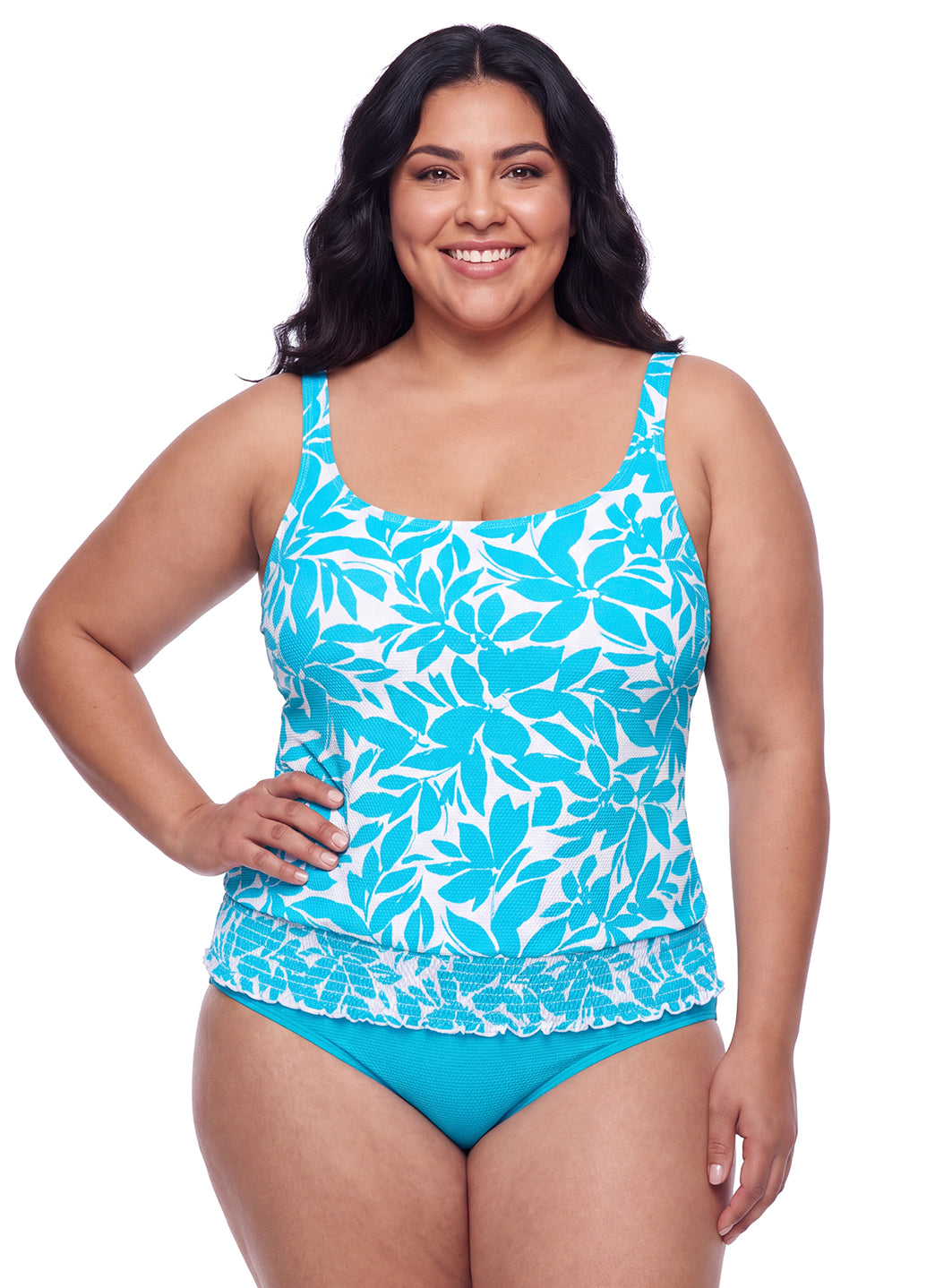 Beach House Women's Plus Size Key West Pique Brandy Blouson Tankini Top
