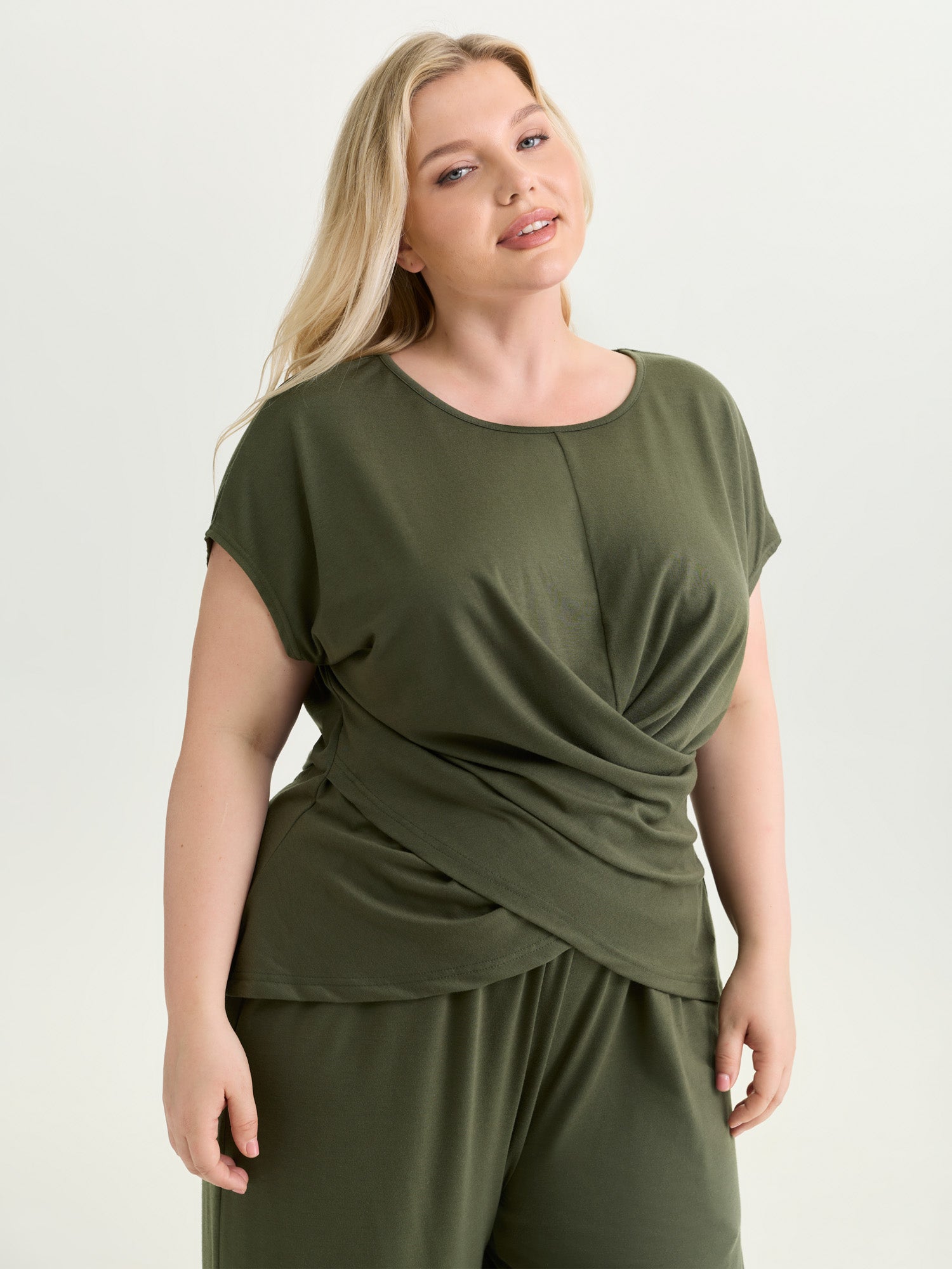 Supersoft Stretchy Overlap Pleated Knit Top