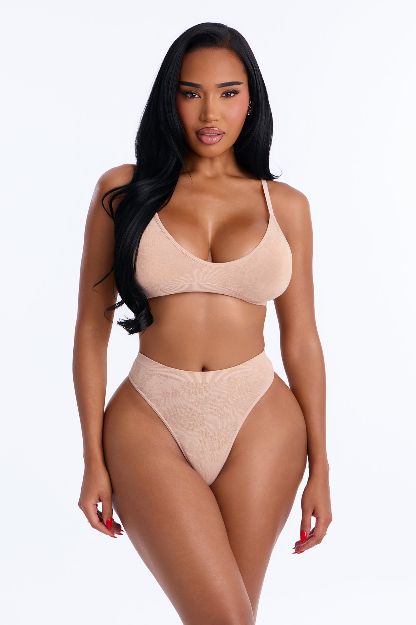 Seamless Jacquard Print Thong Panty - Nude