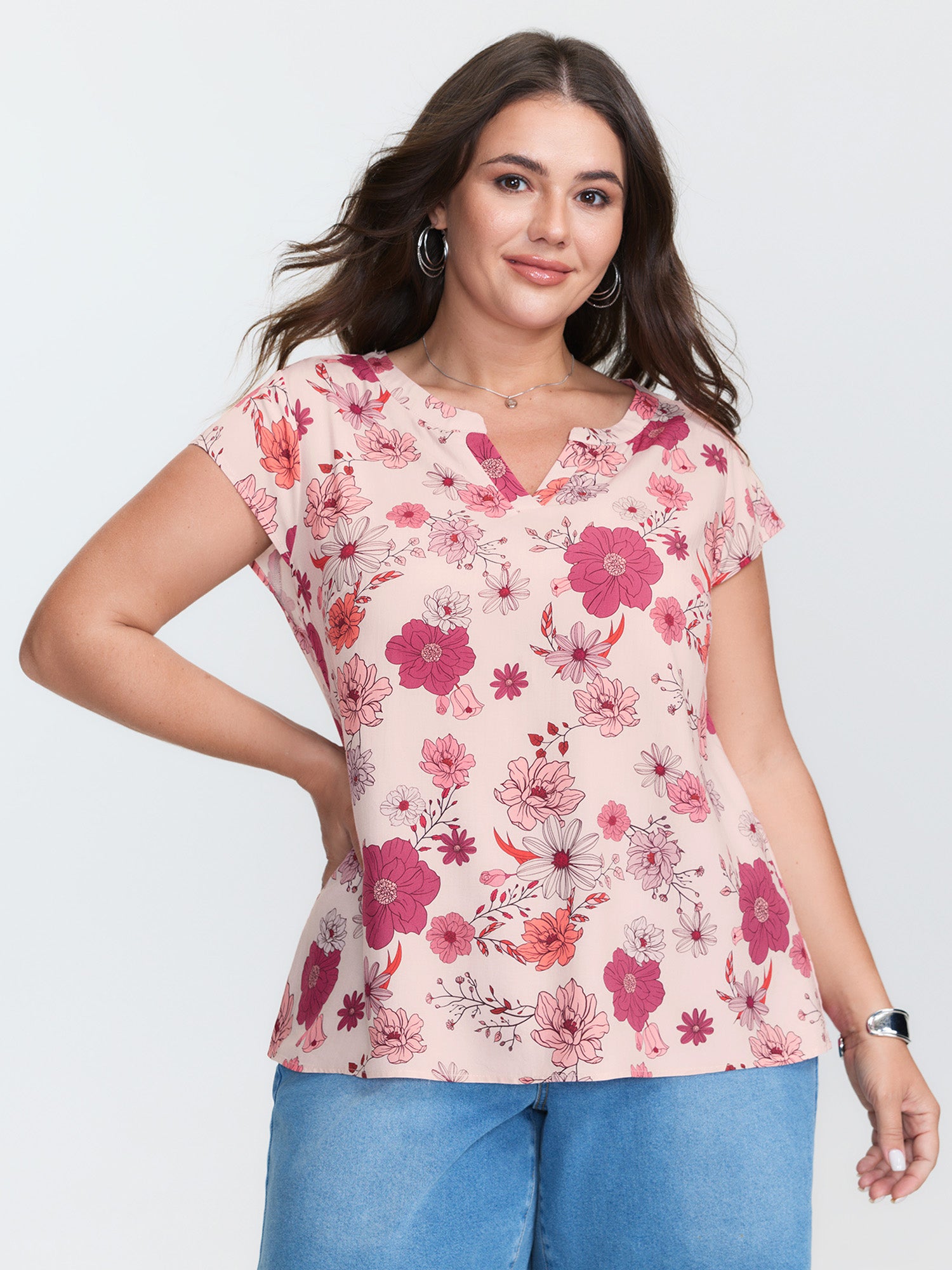 Floral Print Notched Collar Blouse