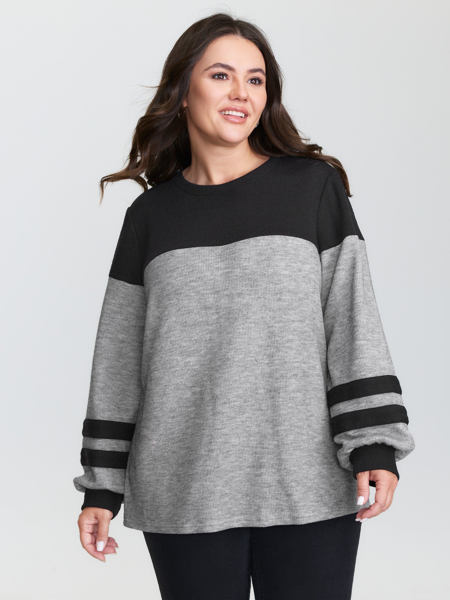 Stretchy Colorblock Striped Sweatshirt