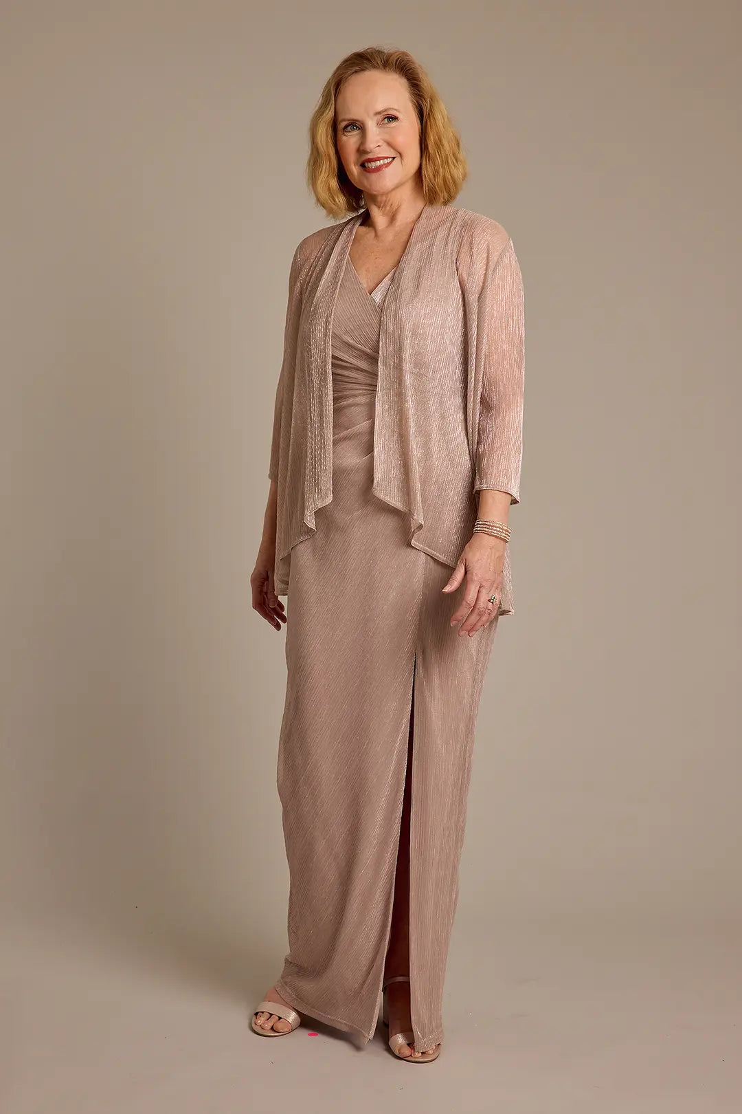 Metallic V-Neck Sheath Dress with Matching Jacket