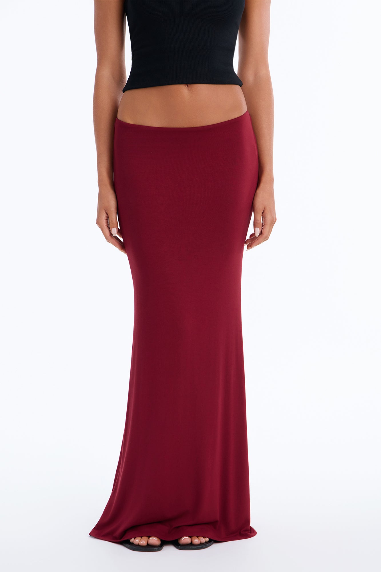 The Perfect Low Rise Column Maxi Skirt - Burgundy