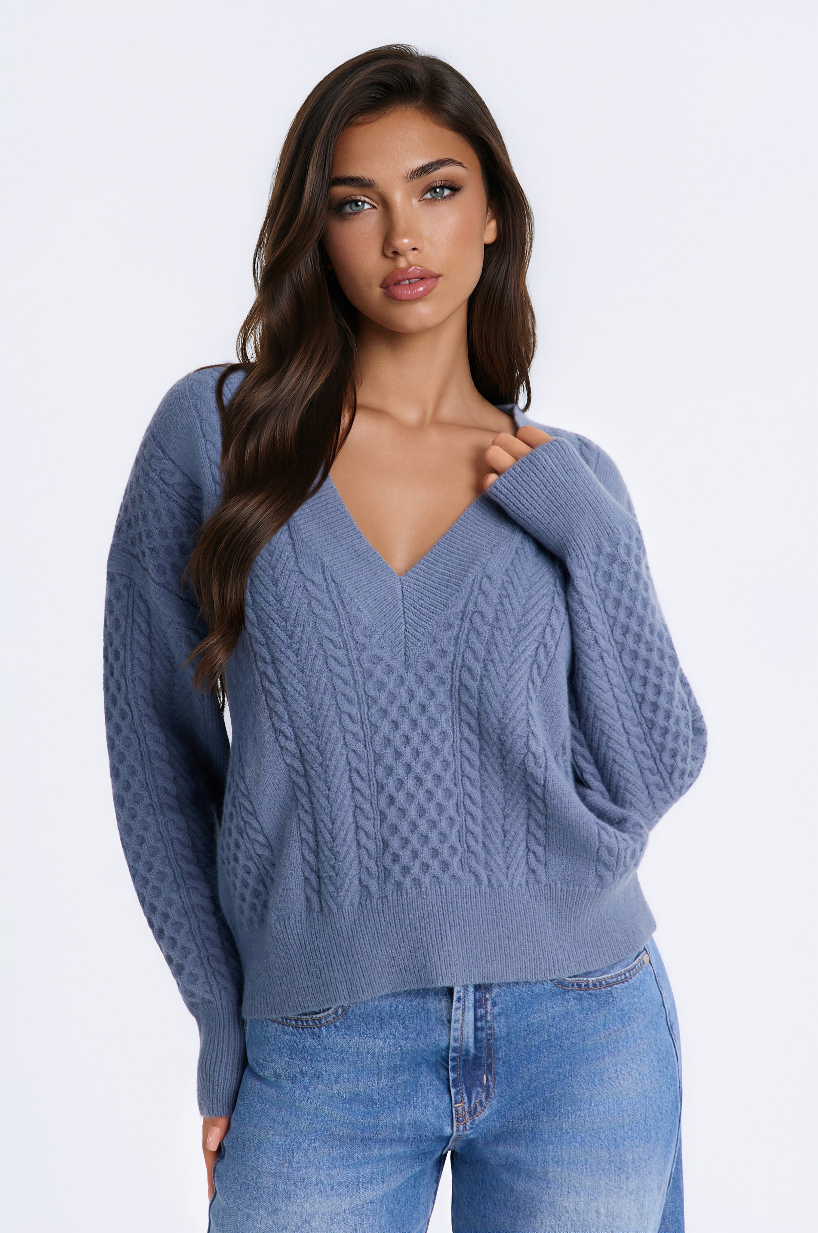 Sweet Chills Cable Knit Pullover Sweater - Blue