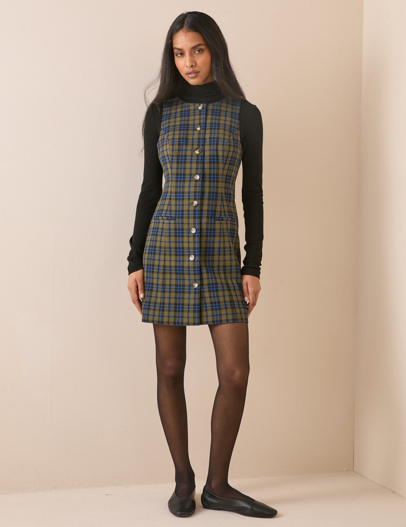 Blue and Green Check Ellie Mini Dress