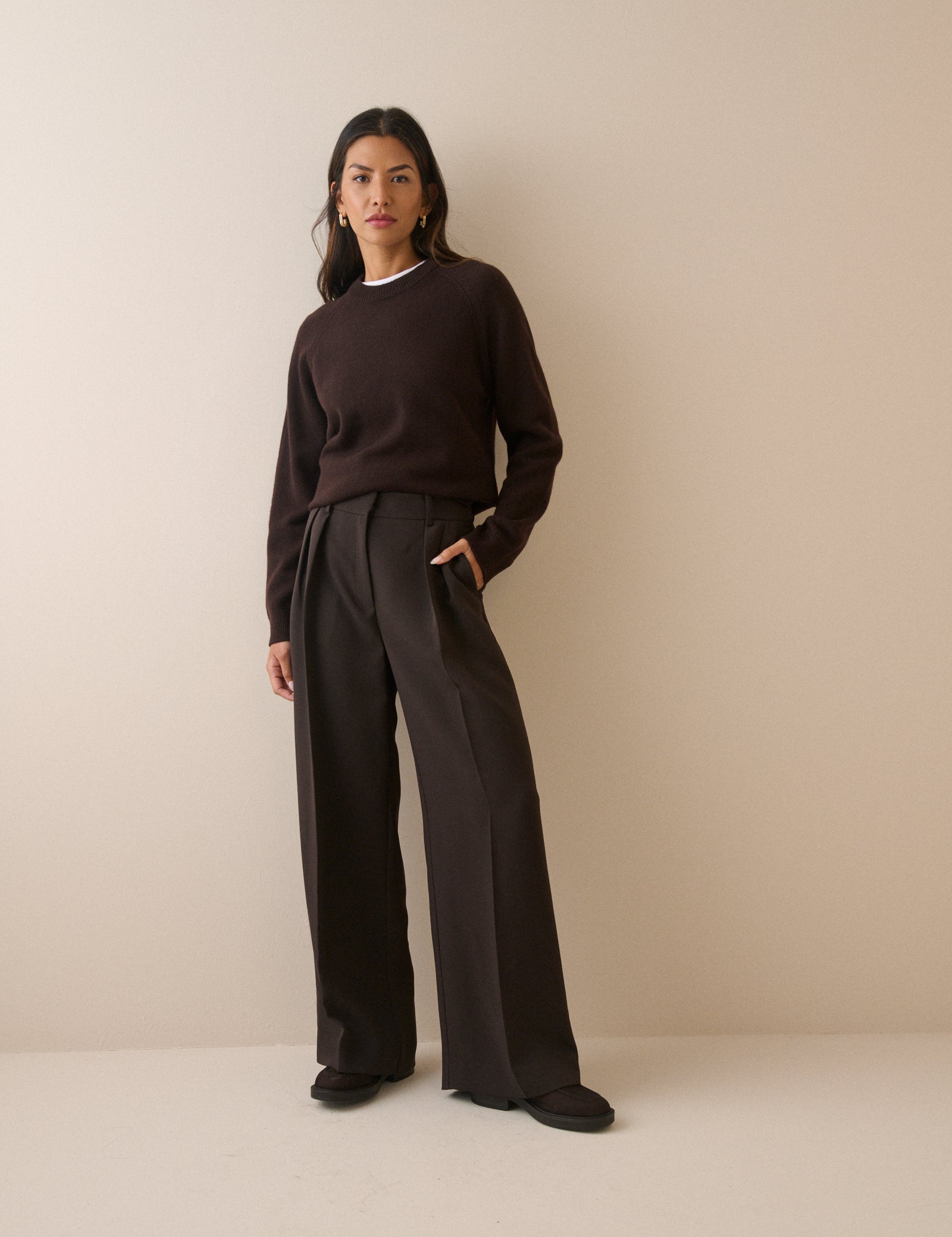 Brown High Waisted Rue Wide Leg Trousers