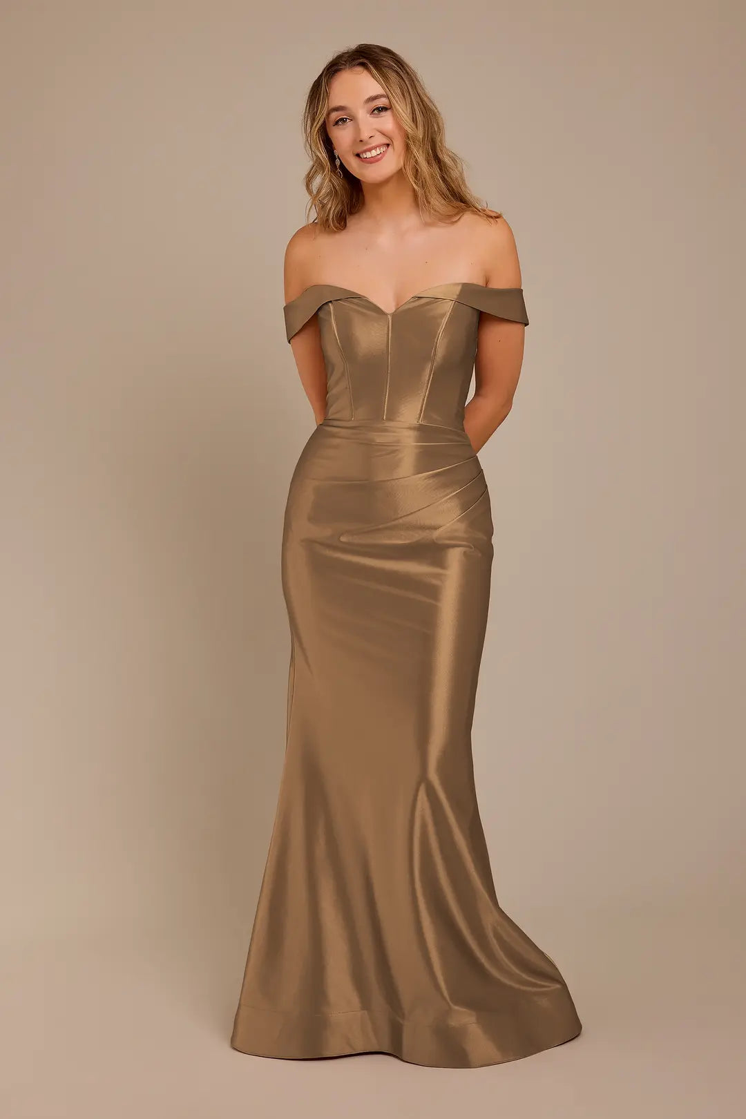 Sculpting Satin Off-the-Shoulder Dress